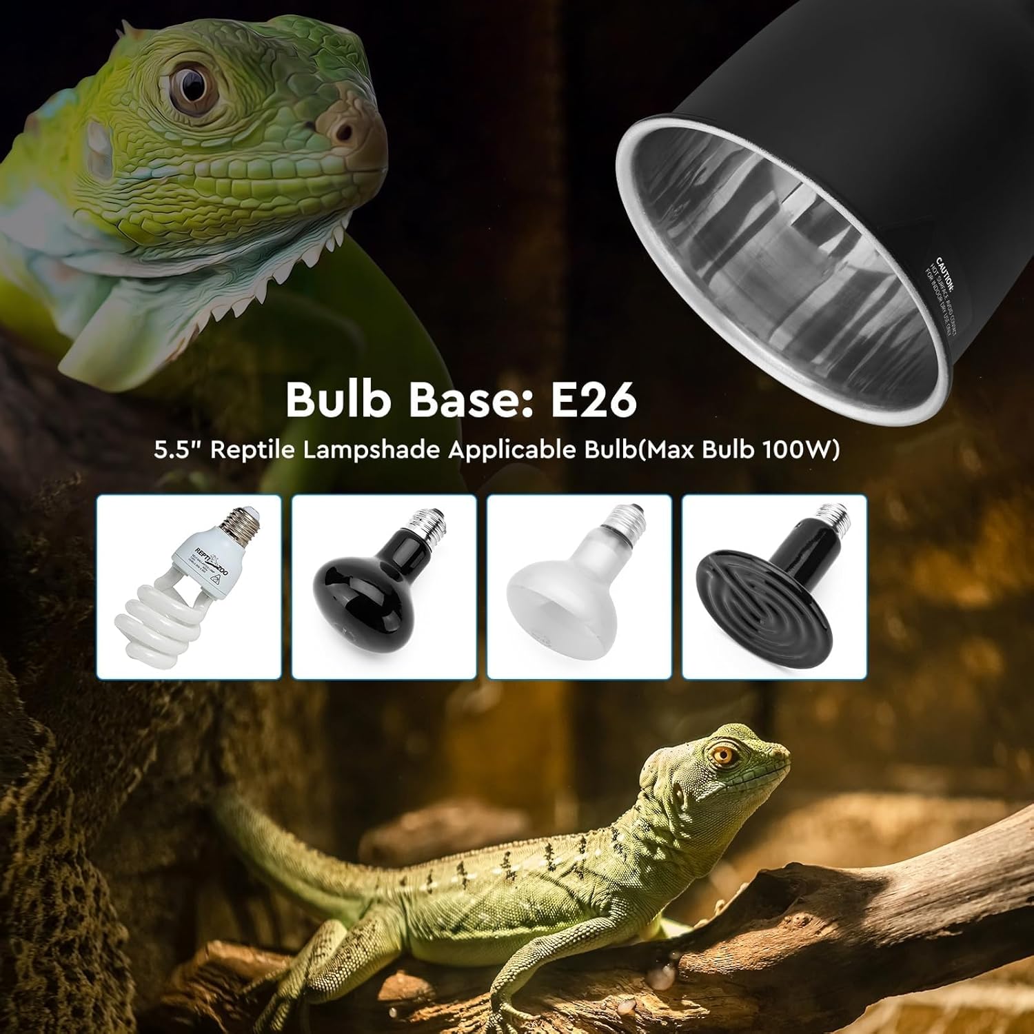 Reptile Light Fixture 5.5", Reptile Heat Lamp Max 100W, Reptile Tank Lighting Fixtures, Fixture for UVB Reptile Light, Reptile Tank Accessories 2 Packs E26