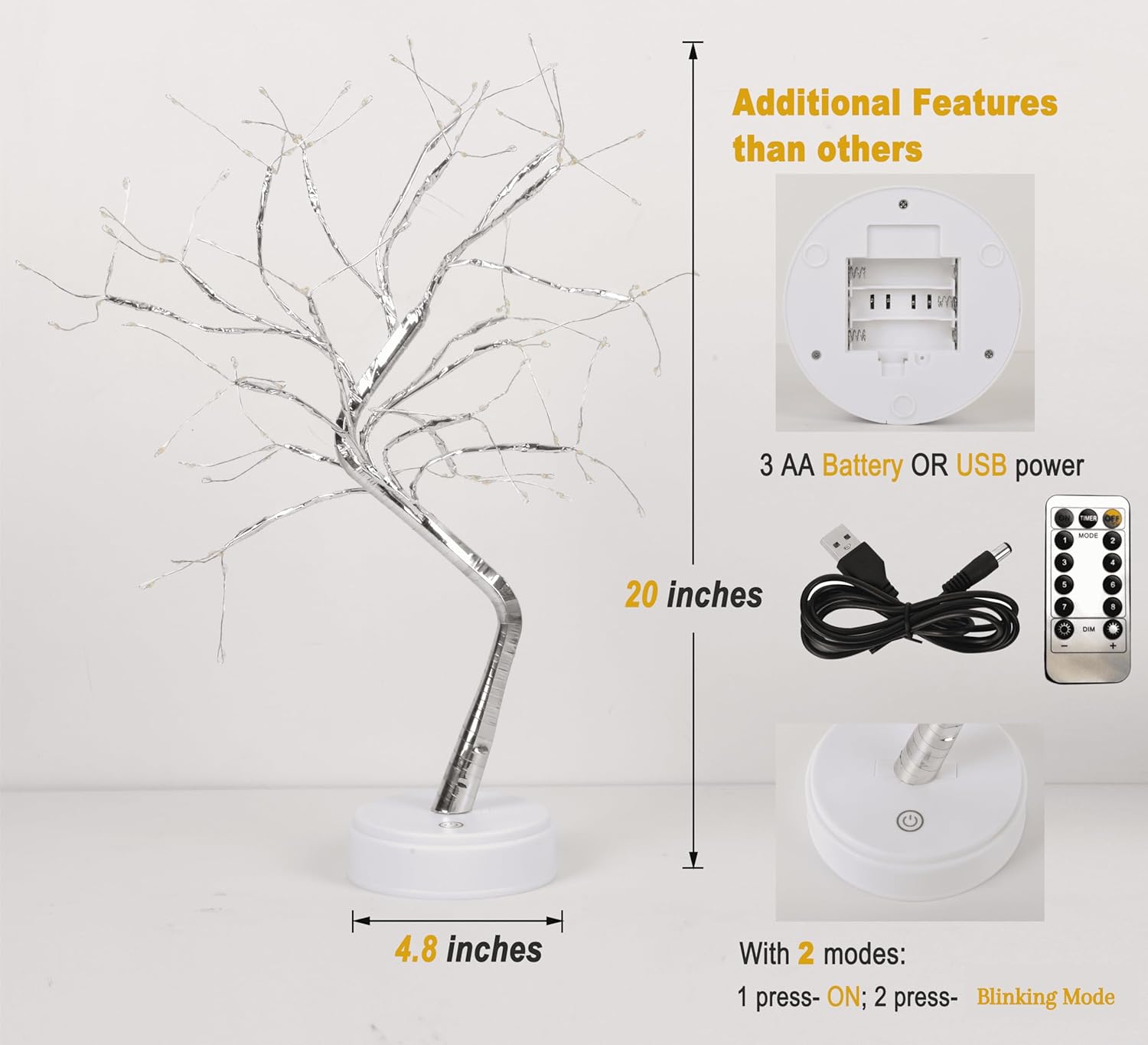 Twinkling Tree Fairy Light Spirit Tree Lamp Bonsai Tree Light, Fairy Light Tree, Cute Room Decor Aesthetic Decor, Cute Night Light Lamp, Twinkle Tree (RGB Lights 108 LED with Remote)