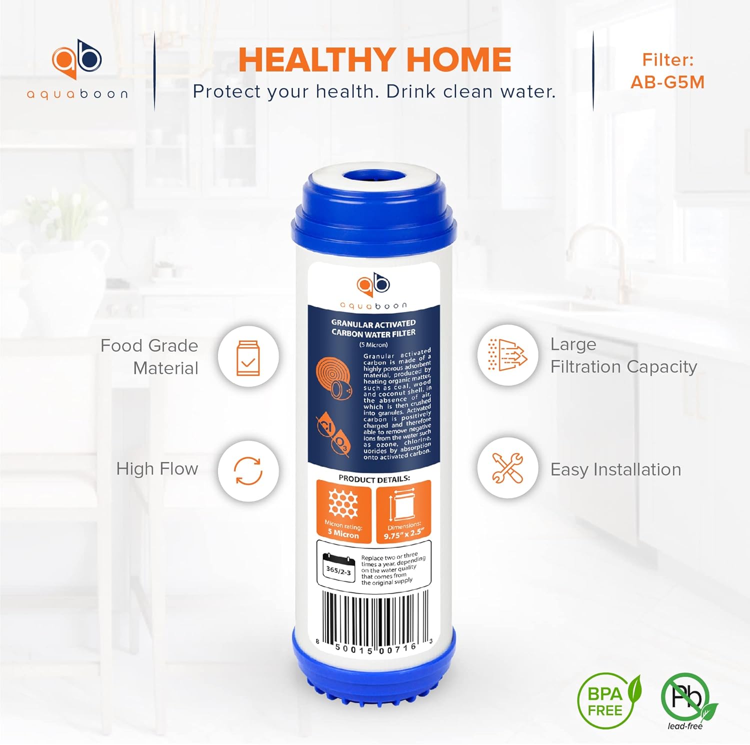 Aquaboon 5 Micron 10 x 2.5 Granular Activated Carbon Water Filter Cartridge GAC Water Filter Replacement Compatible with AP117, GAC-10, GAC1, 12 Pack