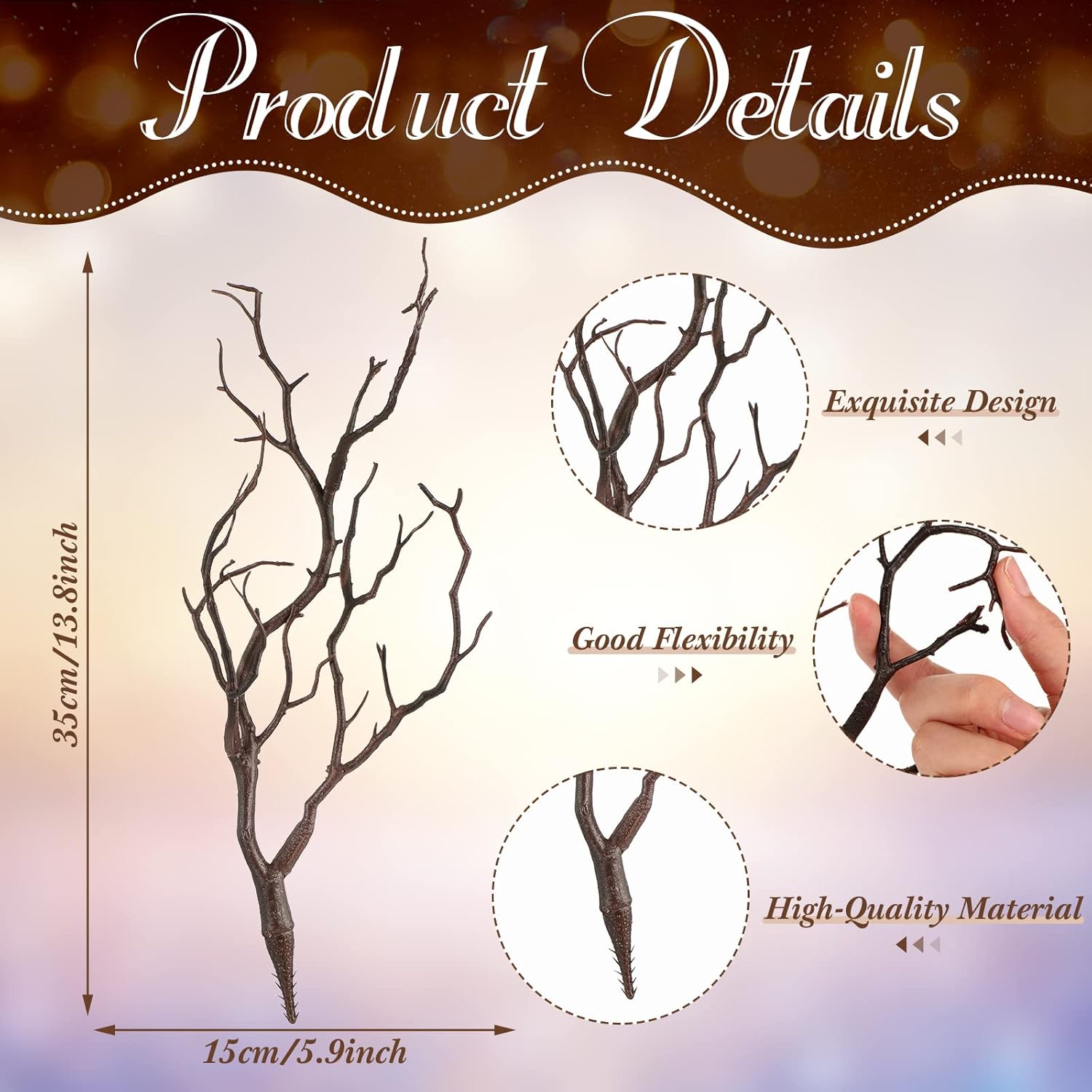 Geosar 13.8 Inch Small Manzanita Branches Plastic Faux Branches Artificial Antler Shaped Tree Branch Decorative Plant Twigs for Home Wedding Table Centerpiece Festival Decors(Dark Brown,10 Pieces)