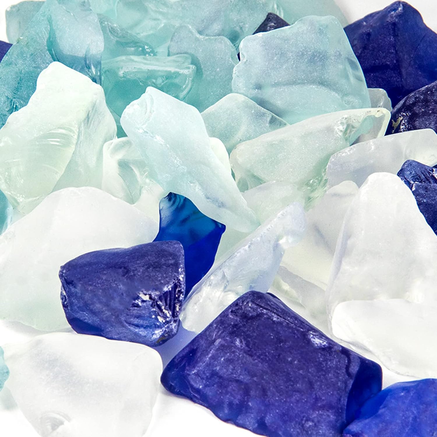 5LB Frosted Sea Glass Vase fillers Crushed Glass, Sea Glass Decor Ideal for Christmas DIY Craft, Aquarium Gravels, Home Decor Crushed Sea Glass Pieces for Beach Wedding, 0.7-3 Inch Mixed Blue