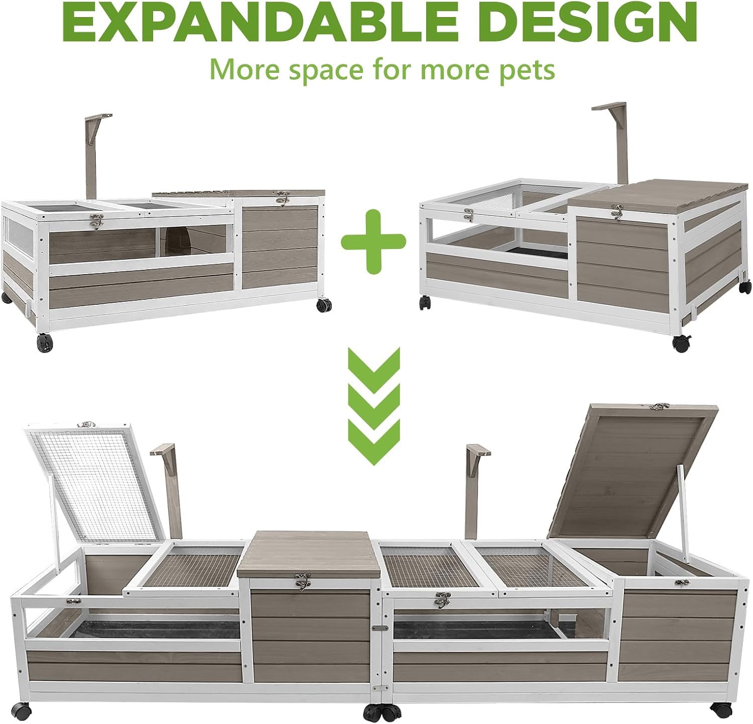 Tortoise Habitat with Lamp Holder in Indoor & Outdoor, Wooden Turtle Enclosure Table with 4 360° Lockable Wheels, Leakproof Tray, Openable Roof for Tortle, Lizard, 78" L x 23" W x 14" H