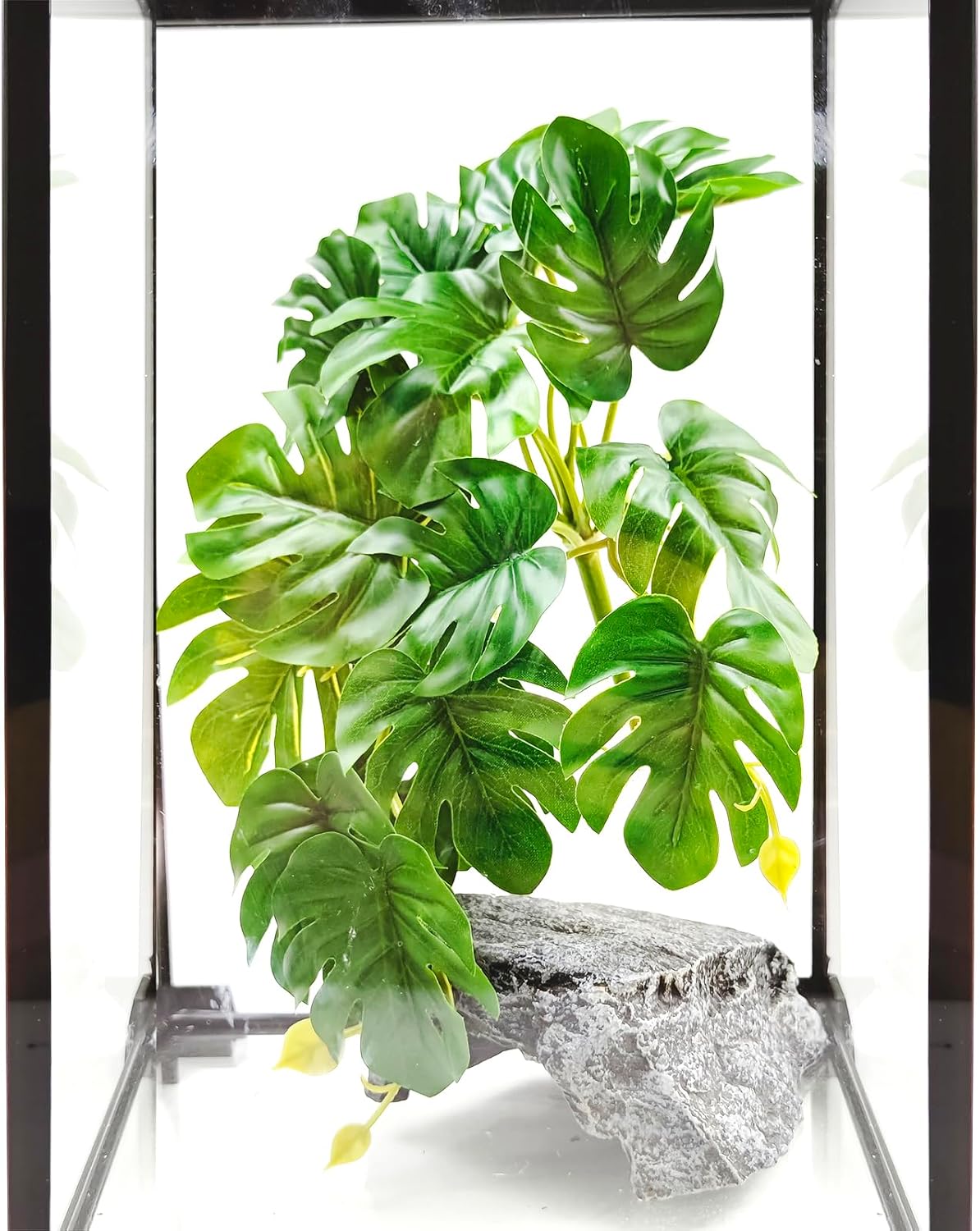 Woyrise Reptile Plants for Terrarium, Artificial Hanging Plants with Suction Cups, Amphibian Tank Habitat Decor Plastic Plant for Bearded Dragons Lizards Snake Geckos Frogs - 2Pack Fake Monstera