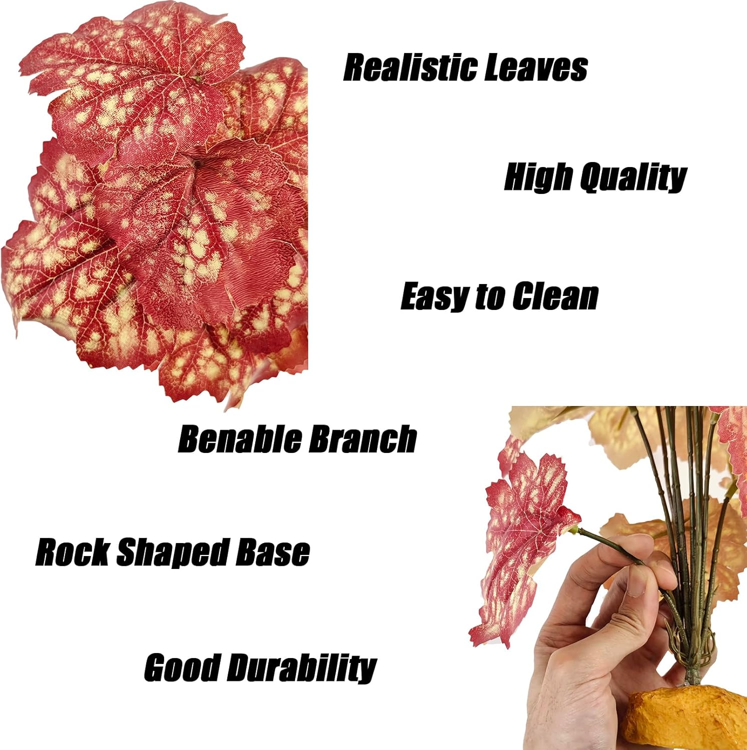 Woyrise Reptile Artificial Plants Terrarium Decor, Amphibian Cage Plant Bearded Dragon Tank Accessories fit Crested Gecko Leopard Lizard Chameleon Ball Python Snake Frog - Pink Heuchera