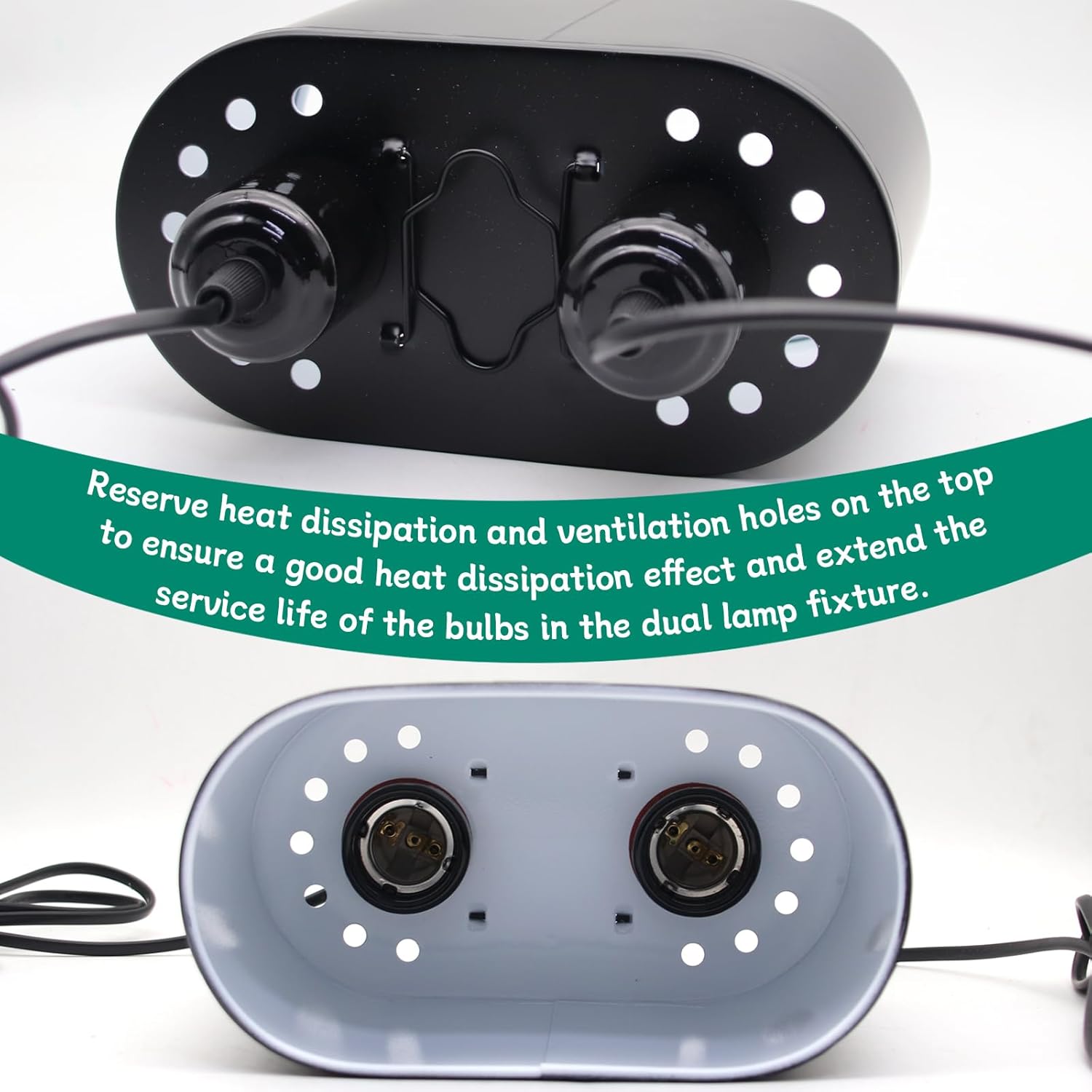 Dual Reptile Deep Dome Lamp Fixture with Temperature Adjustment,Dual Deep Cap Combo Integration Design Heat Lighting Lamp UVB Light with Independent Switches, for Reptile Snake and Tortoise