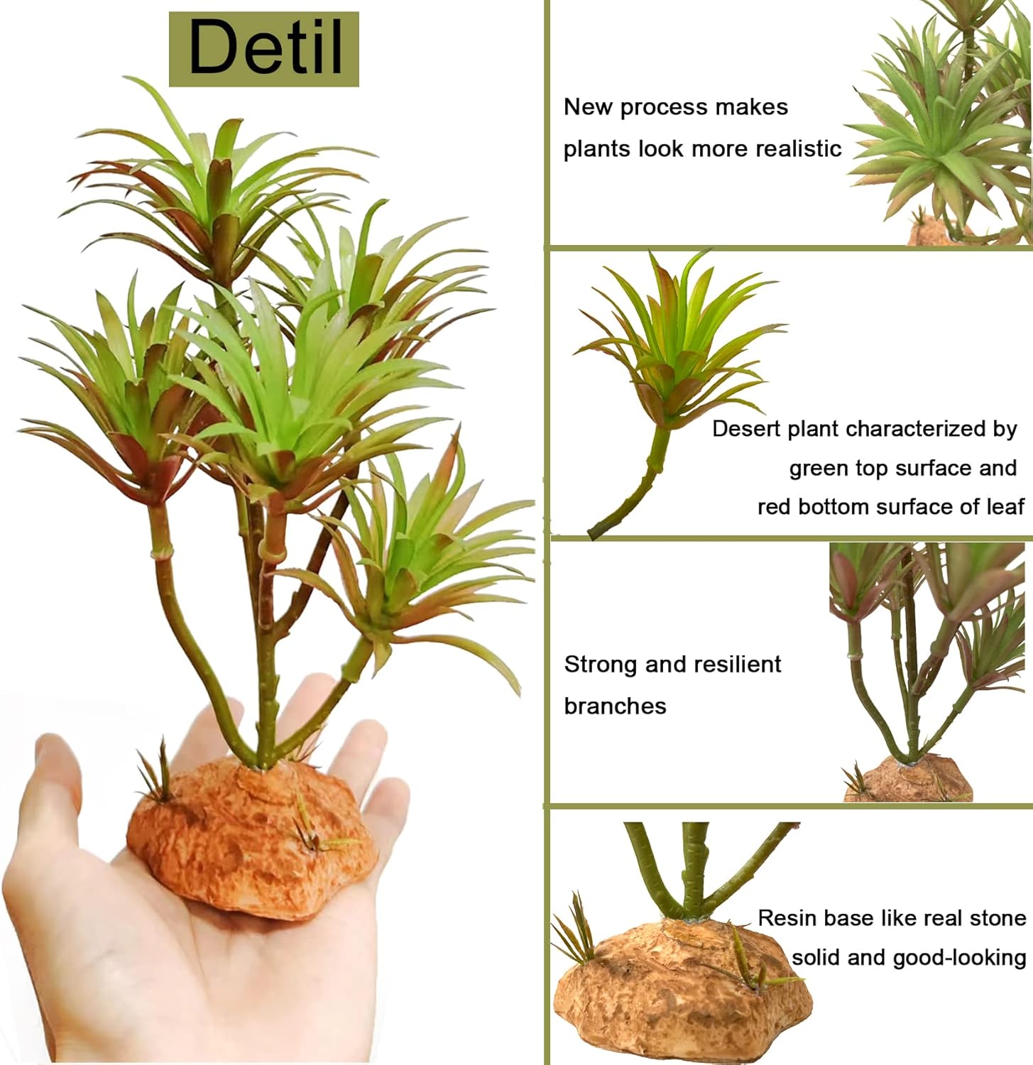 Woyrise Reptile Artificial Plants Terrarium Decor, Fake Desert Plants Bearded Dragon Tank Decorations Accessories fit Crested Gecko Leopard Lizard Chameleon Ball Python Snake Frog - Tillandsia