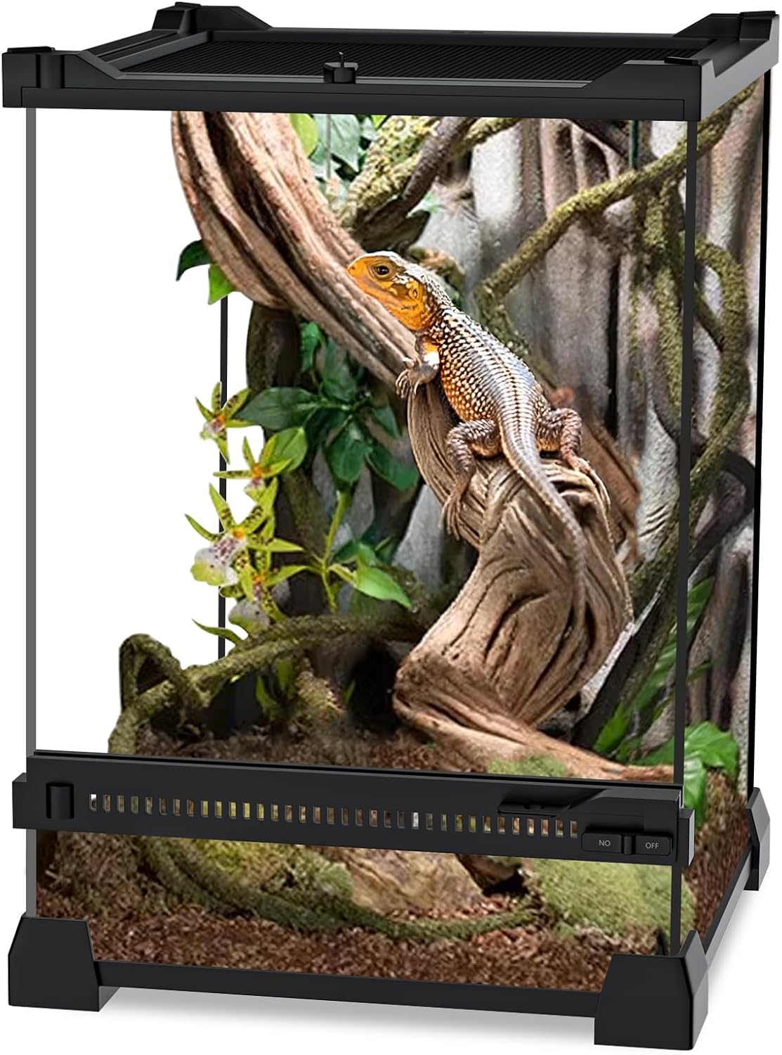 Reptile Terrarium 8"x8"x12" Mini, Front-Opening Glass Tank with Mesh Lid & Lock, 360° Glass Enclosure for Small Reptiles, Frogs, Tarantulas, Jumping Spiders & Geckos