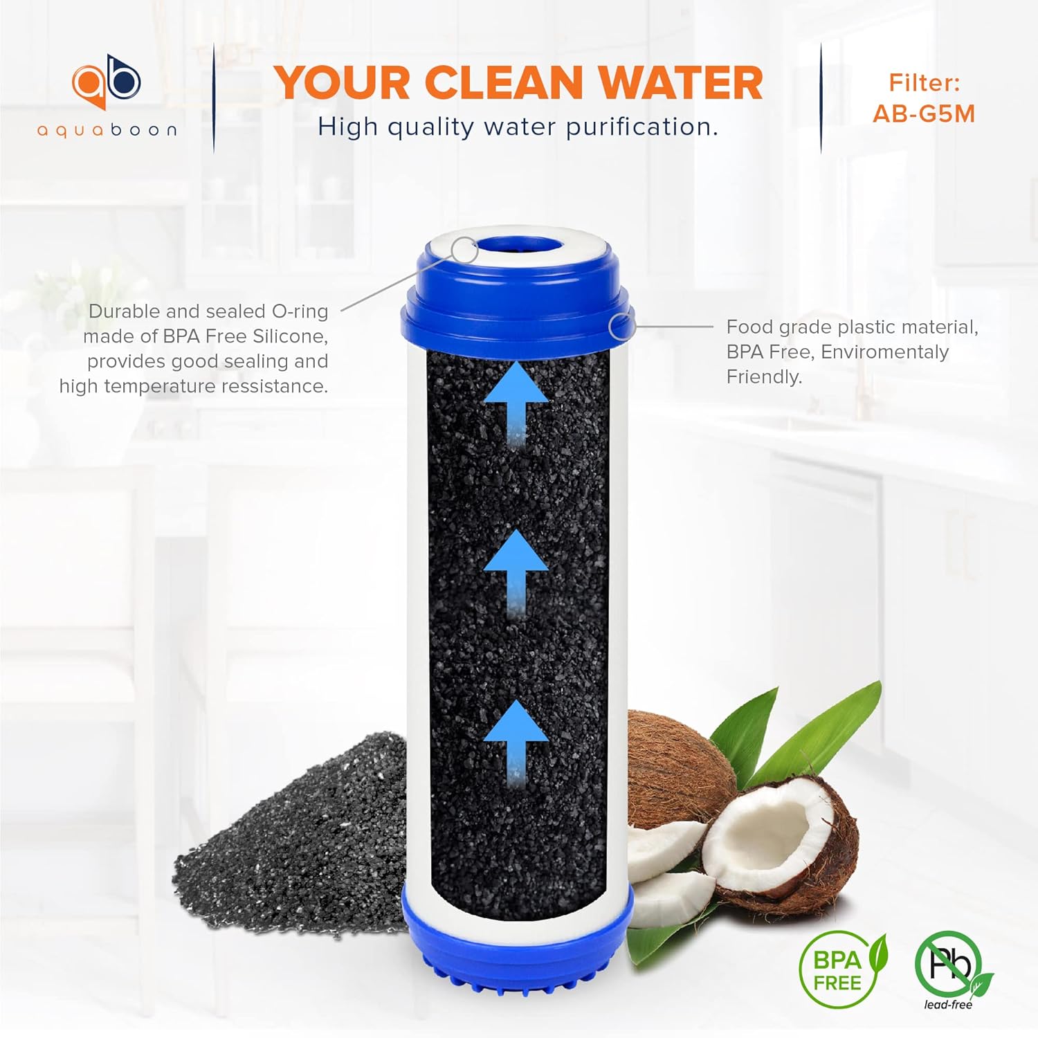 Aquaboon 5 Micron 10 x 2.5 Granular Activated Carbon Water Filter Cartridge GAC Water Filter Replacement Compatible with AP117, GAC-10, GAC1, 12 Pack