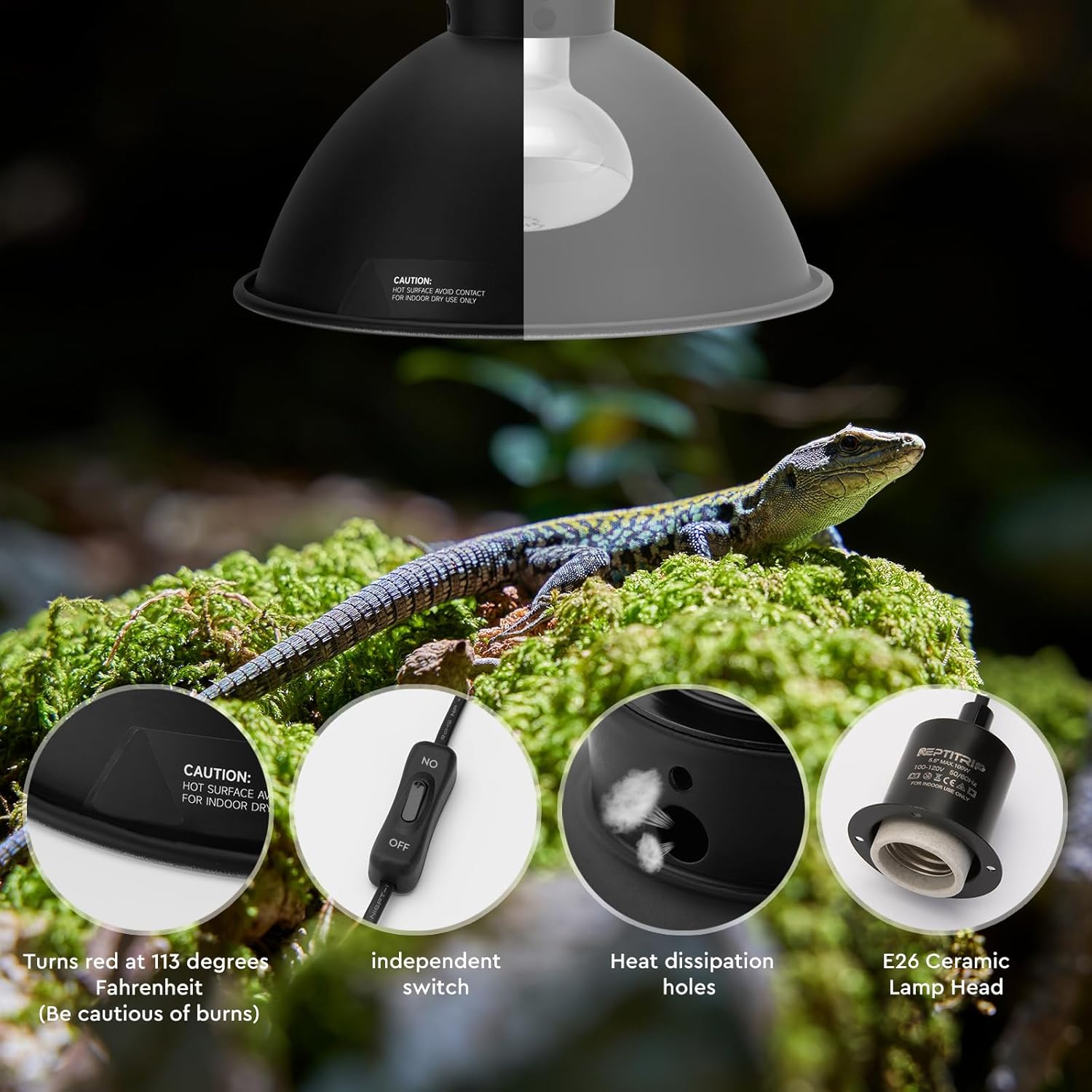 Reptile Light Fixture 8.5-Inch, Reptile Heat Lamp Max 150W, Reptile Tank Lighting Fixtures, Fixture for UVB Reptile Light, Reptile Lamps 2 Packs