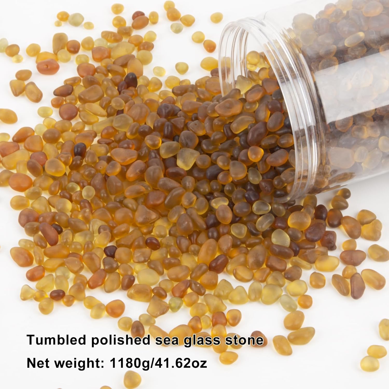 Sea Glass Stones for Crafts About 1LB (405g/14.28oz) Brownish Yellow Glass Pebbles Gemstones Bulk for Aquarium Rocks Fish Tank Gravel Green Filler for Vases Centerpieces