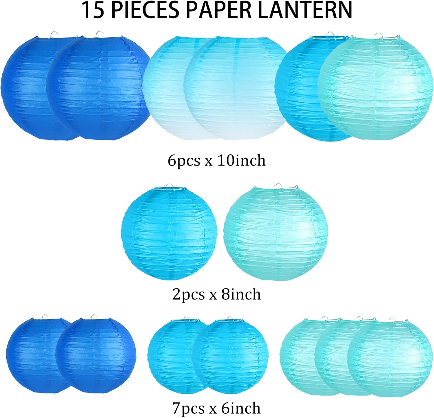 Paper Lanterns Decorative, Gradient Blue Round Hanging Paper Lantern Decorations for Anniversary Graduation Wedding Birthday Party Baby Shower Decorations, 15Pcs