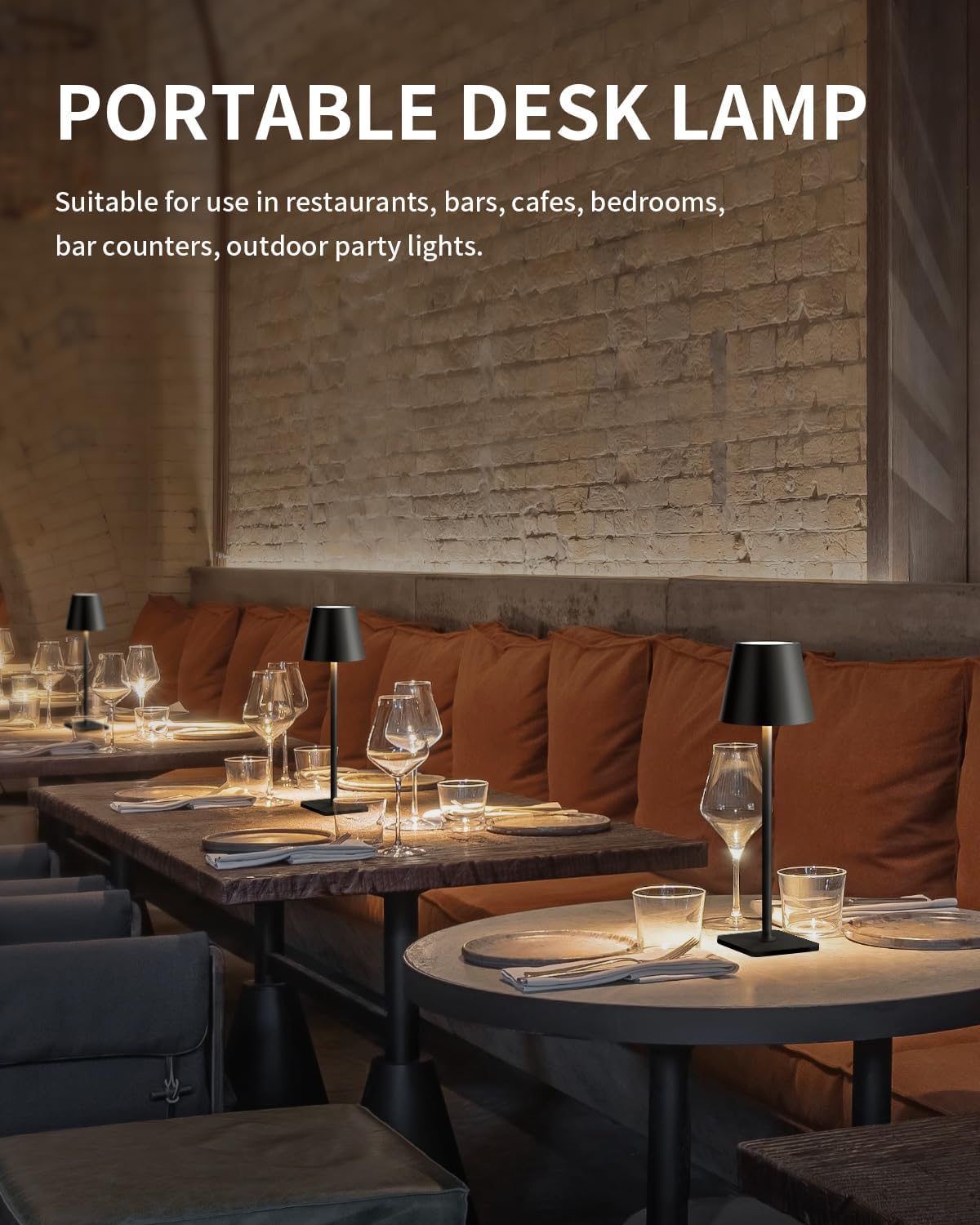 KDG Cordless Table Lamp, Portable LED Desk Lamp, 5000mAh Battery Operated, 3 Color Stepless Dimming Up, for Restaurant/Bedroom/Bars/Outdoor Party/Camping/Coffee Shop Atmosphere Night Light(Black)