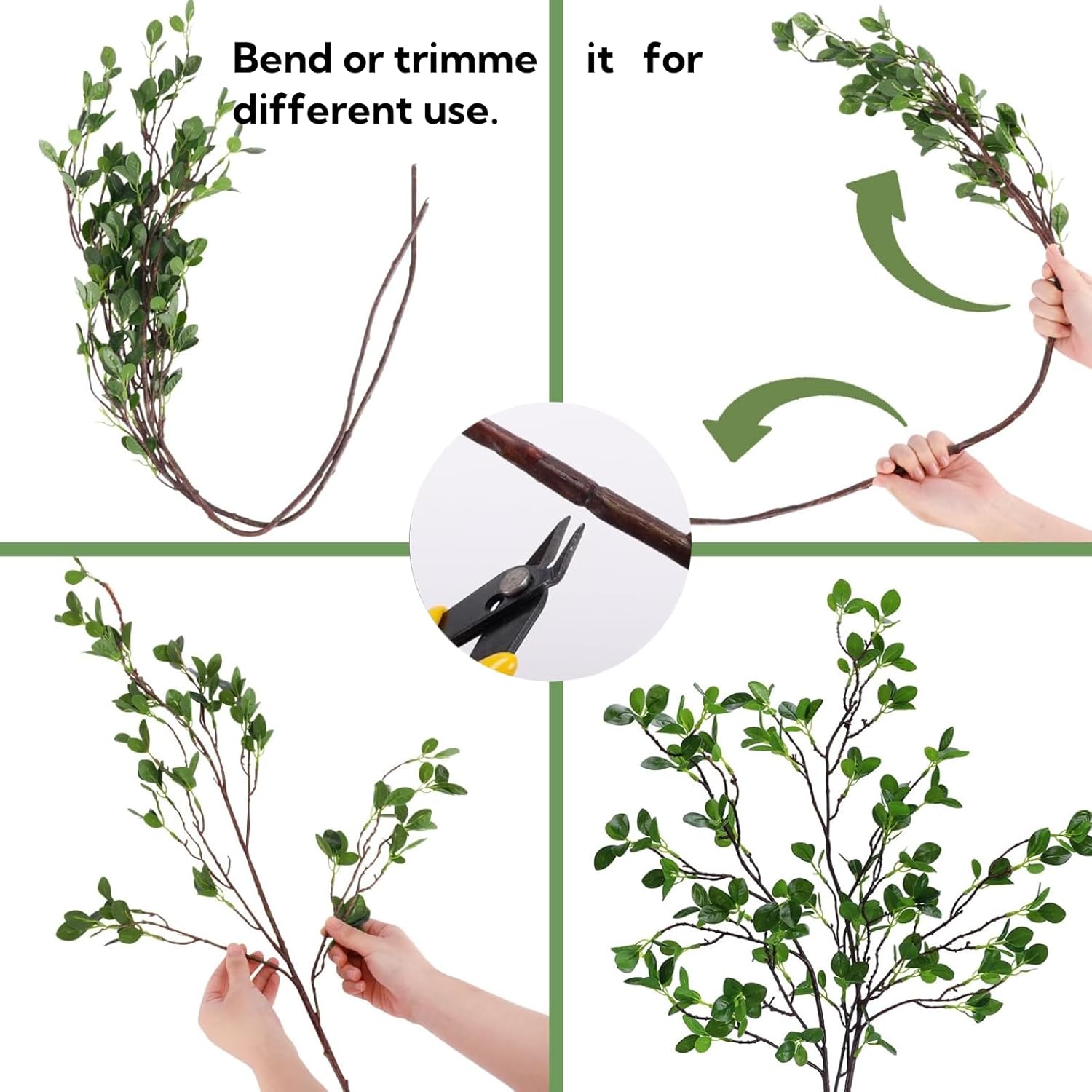 4Pcs Artificial Greens Branches for Vase, 27" Faux Twigs Tree Stems, Fake Plants Tree Branches for Home Decor, Fake Ficus Twigs for Office Wedding Shop Vase Fillers Banquet Decoration