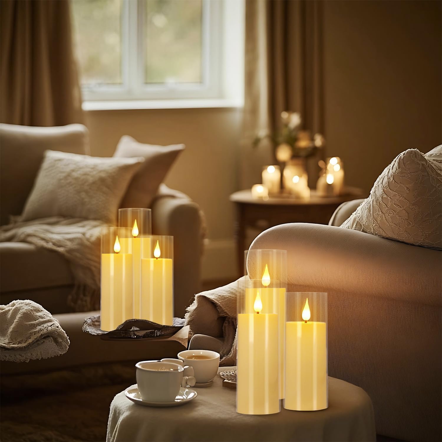 Set of 24 Flameless Led Battery Opeated (D2.2'' x H5''6''7'') Realistic Moving Wick Candles with 10-Key Remotes and Cycling 24 Hours Timer