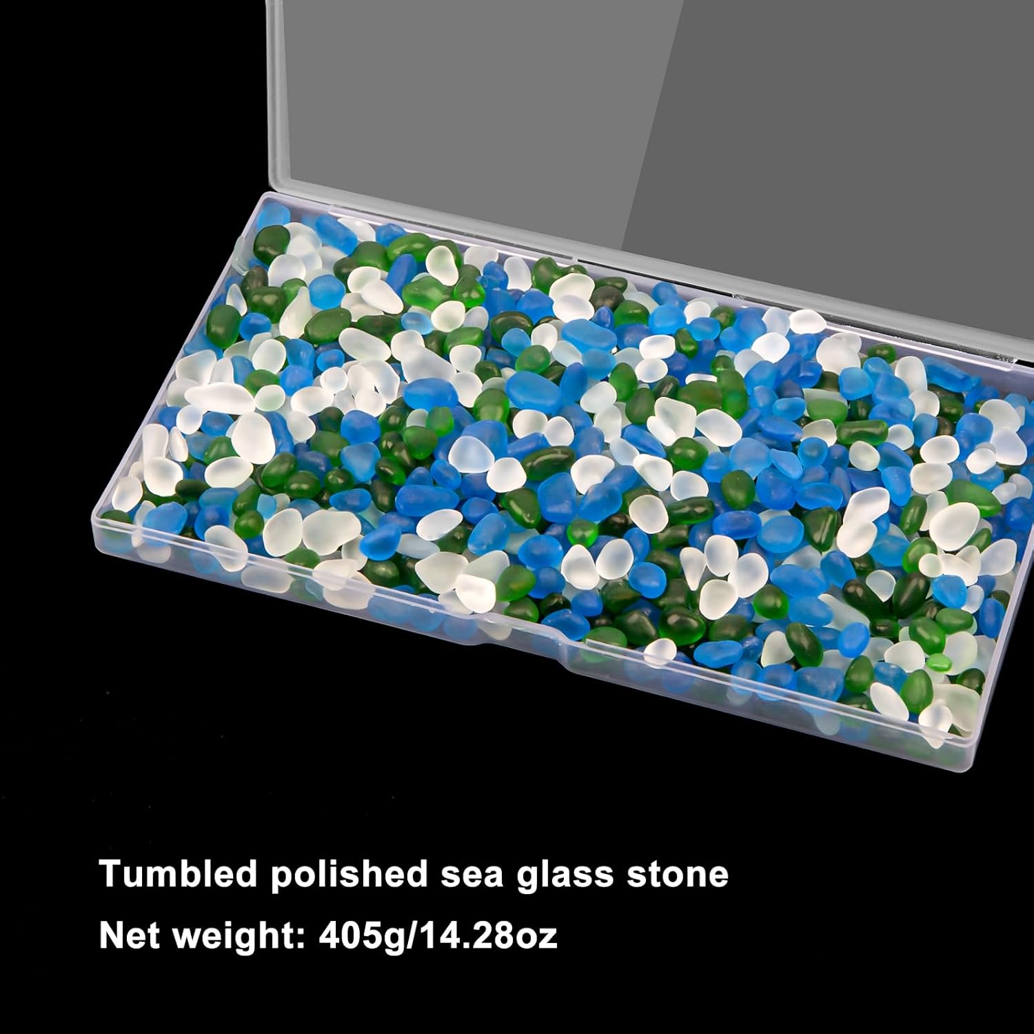 QEQEKAKA Sea Glass Stones for Crafts About 1LB (405g/14.28oz) Glass Pebbles Gemstones Bulk for Beaching Wedding DIY Decoration Aquarium Turtle Tank Vase Filler