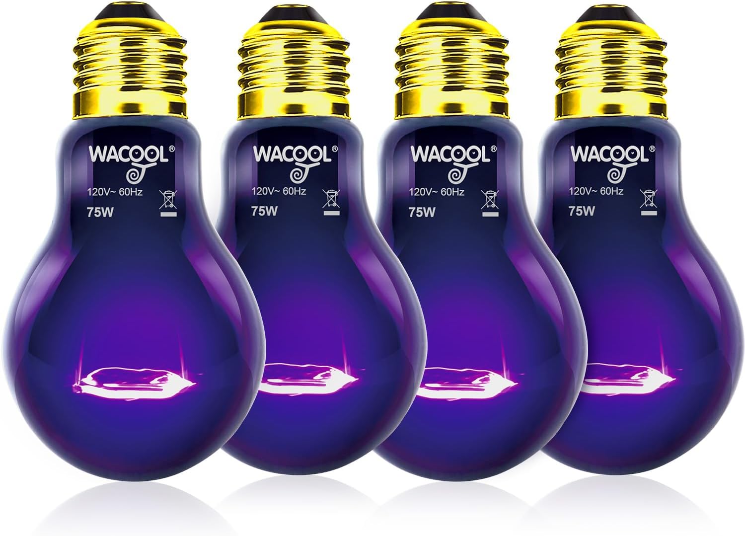 WACOOL 4Pack Reptile Night Heat Lamp, 75W Night Heat Lamp for Reptiles & Amphibians,Simulate Nature Moonlight Purple Night Light for Bearded Dragon Lizard Snake Crab…