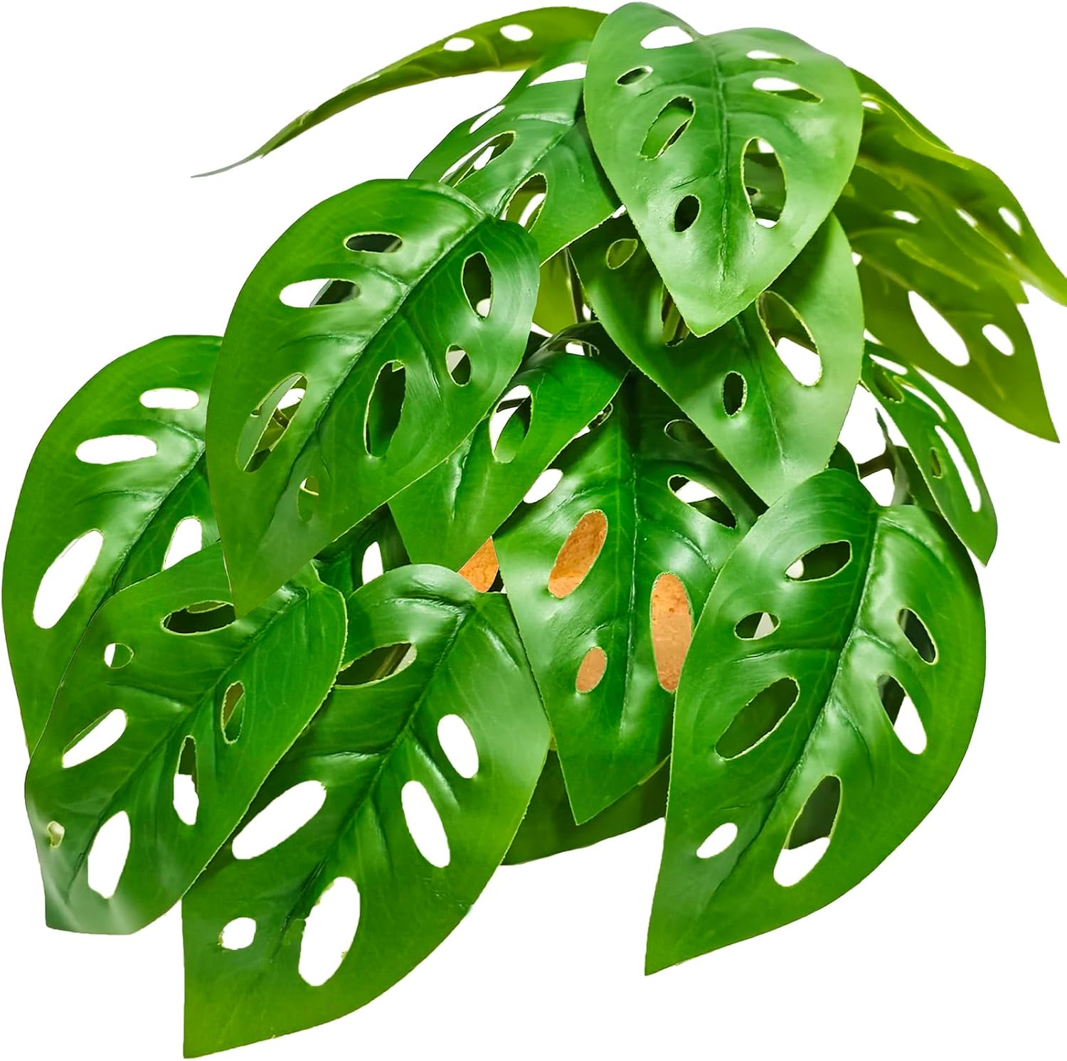 Woyrise Reptile Artificial Plants with Base, Terrarium Decor Amphibian Habitat Plant, Bearded Dragon Tank Accessories fit Gecko Lizard Chameleon Snake Frog - Monstera Adansonni