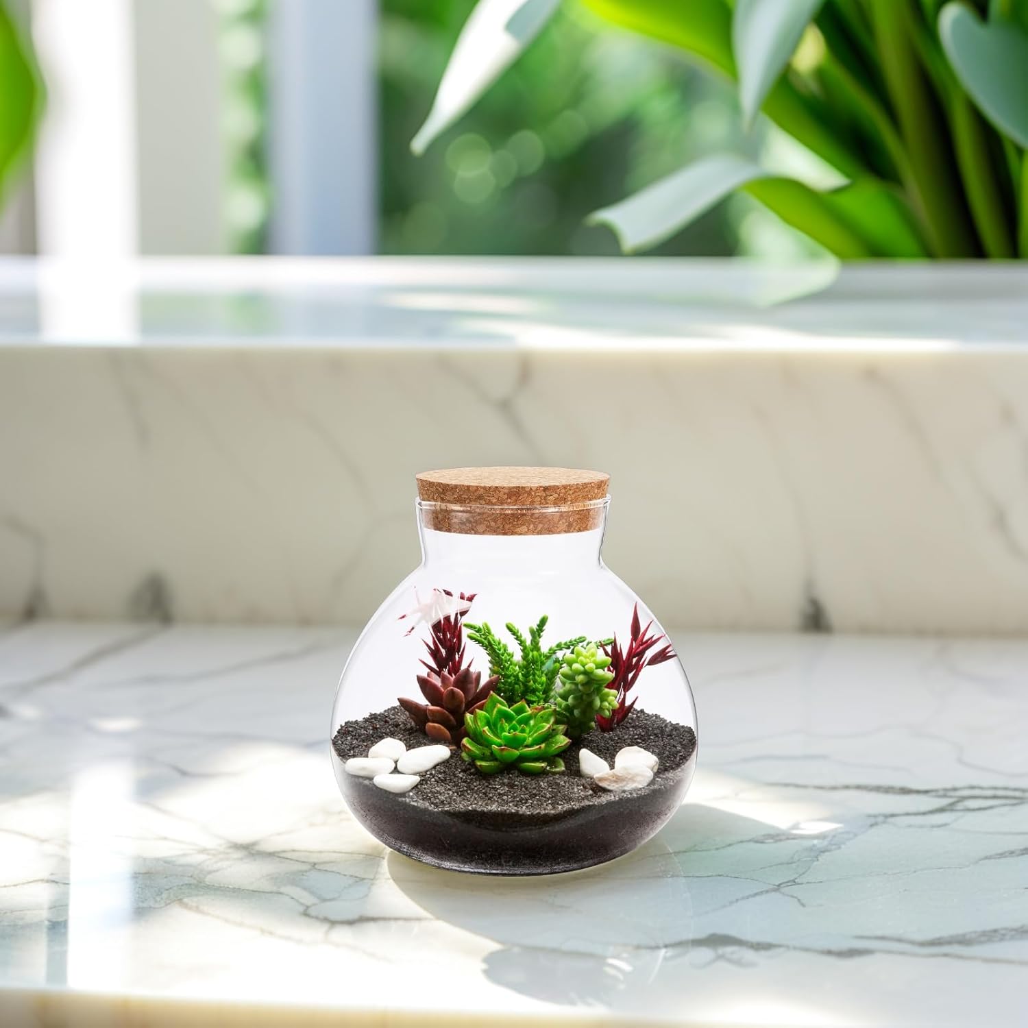 Milisten Glass Plant Terrarium, Cork Micro Landscape Terrarium, Glass Fish Bowl Vase Container, Plant Propagation Station for Fish Home Office Decor, 15x16cm