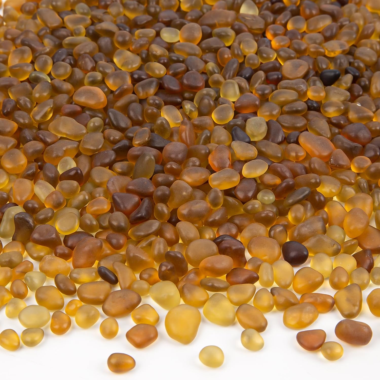 Sea Glass Stones for Crafts About 1LB (405g/14.28oz) Brownish Yellow Glass Pebbles Gemstones Bulk for Aquarium Rocks Fish Tank Gravel Green Filler for Vases Centerpieces