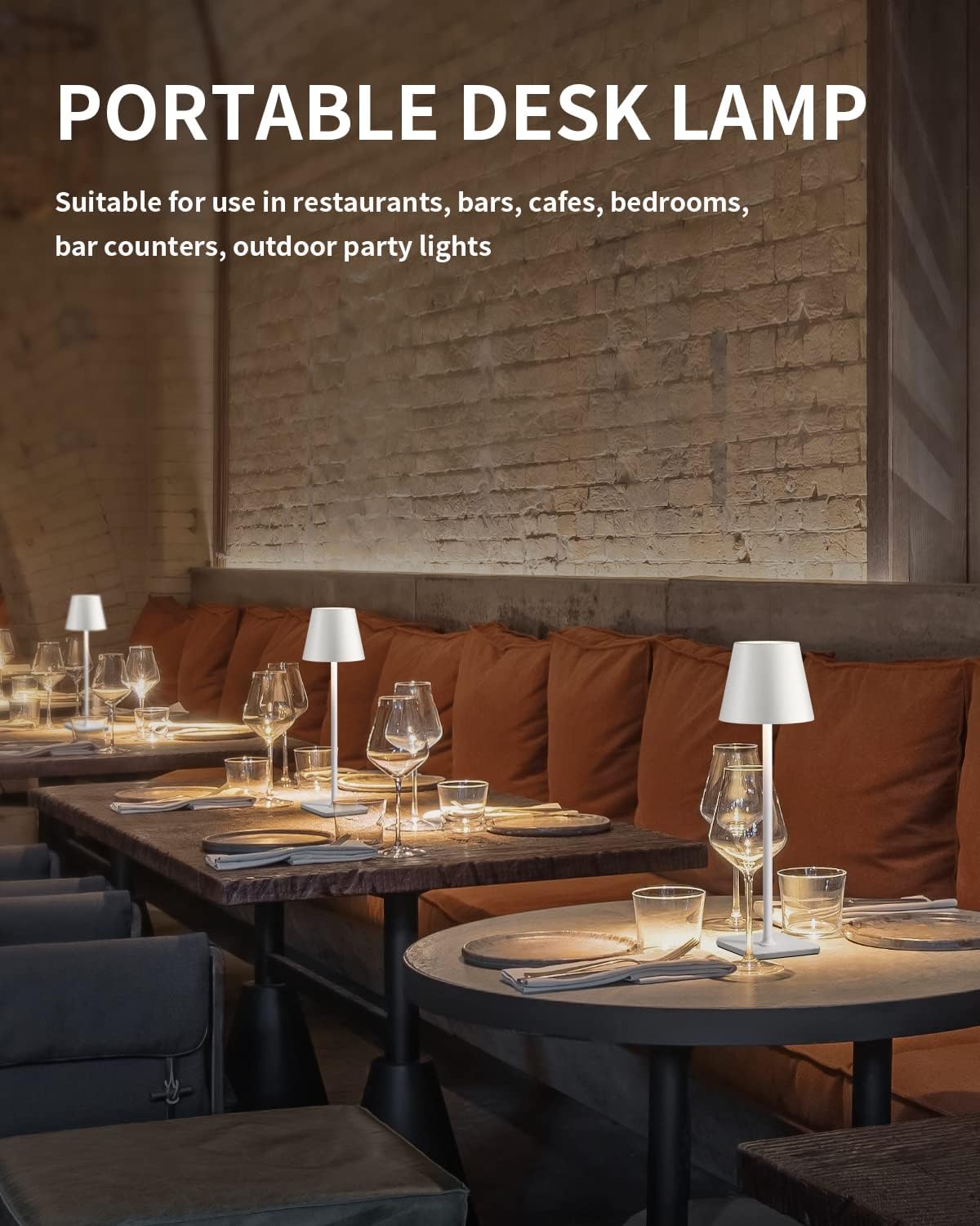 KDG 2 Pack Cordless Table Lamp, Portable LED Desk Lamp, 5000mAh Battery Operated, 3 Color Stepless Dimming Up, for Restaurant/Bedroom/Bars/Outdoor Party/Camping/Coffee Shop Night Light(White)