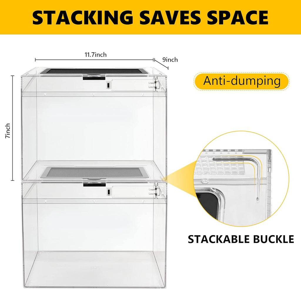 HELIME Reptile Polycarbonate Terrarium Kit 7 Piece Starter Habitat for Tarantula,Lizards,Frogs,Geckos,or Hermit Crabs,Tank with Escape-Proof Locking Lid,Light,Hygrometer,Hide,Tweezer,Bowl,Sprayer L