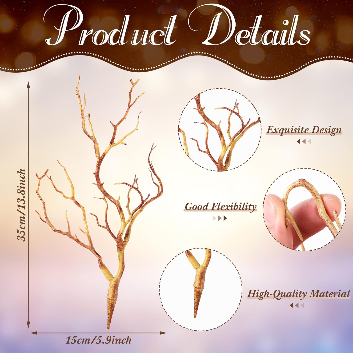 Geosar 13.8 Inch Small Manzanita Branches Plastic Faux Branches Artificial Antler Shaped Tree Branch Decorative Plant Twigs for Home Wedding Table Centerpiece Festival Decors(Light Brown,10 Pieces)