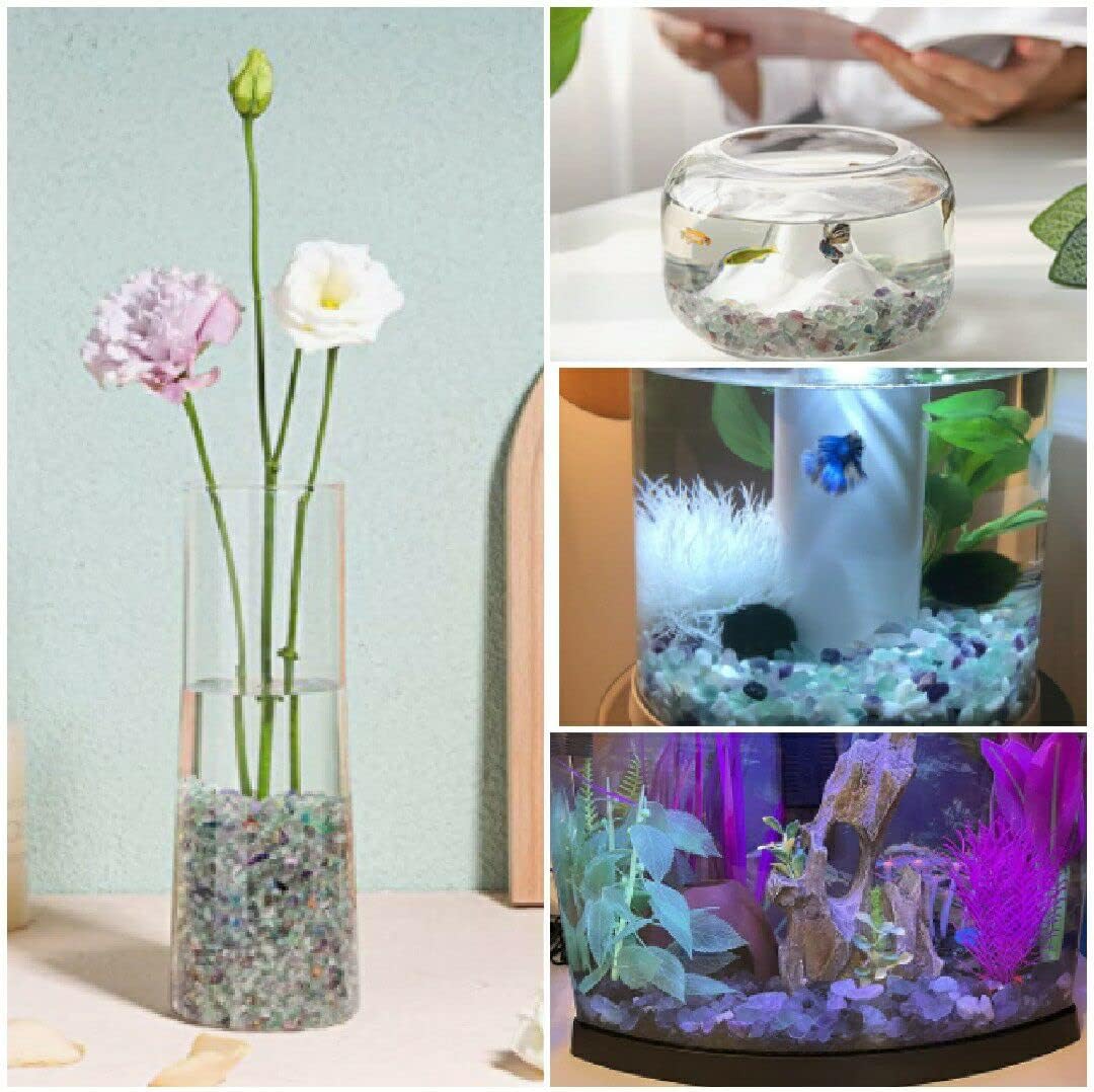 1lb Fluorite Stone,Natural Crystals Chip,Tumbled Fluorite Bulk,One Bagged Approx 1900 Pieces,Aquarium Gravel for Candle,Fish Task,Vase,Home Décor (5-7mm)