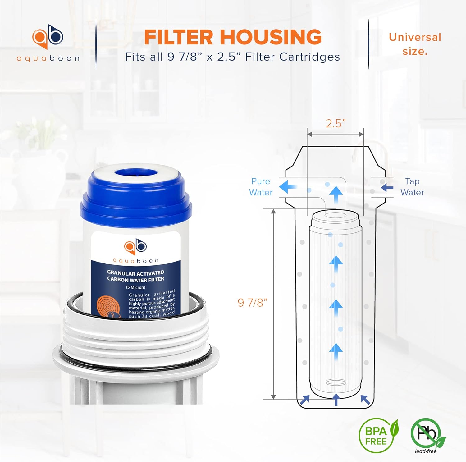 Aquaboon 5 Micron 10 x 2.5 Granular Activated Carbon Water Filter Cartridge GAC Water Filter Replacement Compatible with AP117, GAC-10, GAC1, 12 Pack