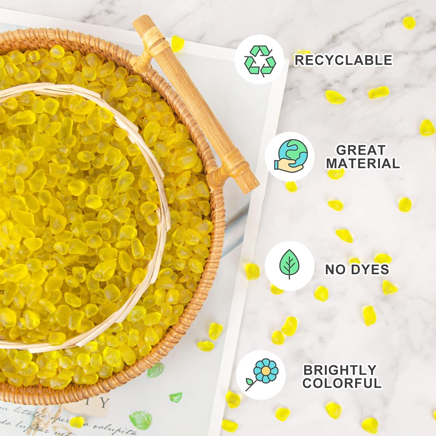 QEQEKAKA Sea Glass Stones for Crafts About 1LB (405g/14.28oz) Yellow Glass Pebbles Gemstones Bulk for Aquarium Rocks Fish Tank Gravel Filler for Vases Centerpieces