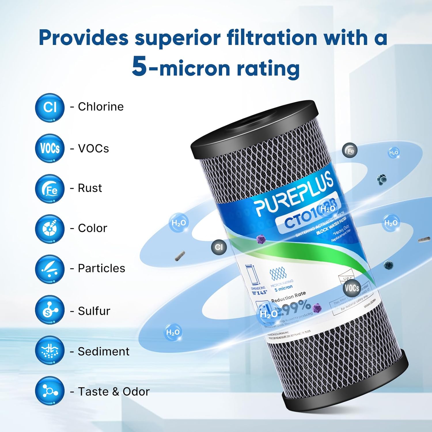 10" x 4.5" Whole House Coconut Shell Activated Carbon Water Filter Replacement Cartridge - Compatible with WFHDC8001, CB-BB-10, FXHTC, GXWH40L, GXWH35F, GNWH38S, CTO10BB - 1 Pack