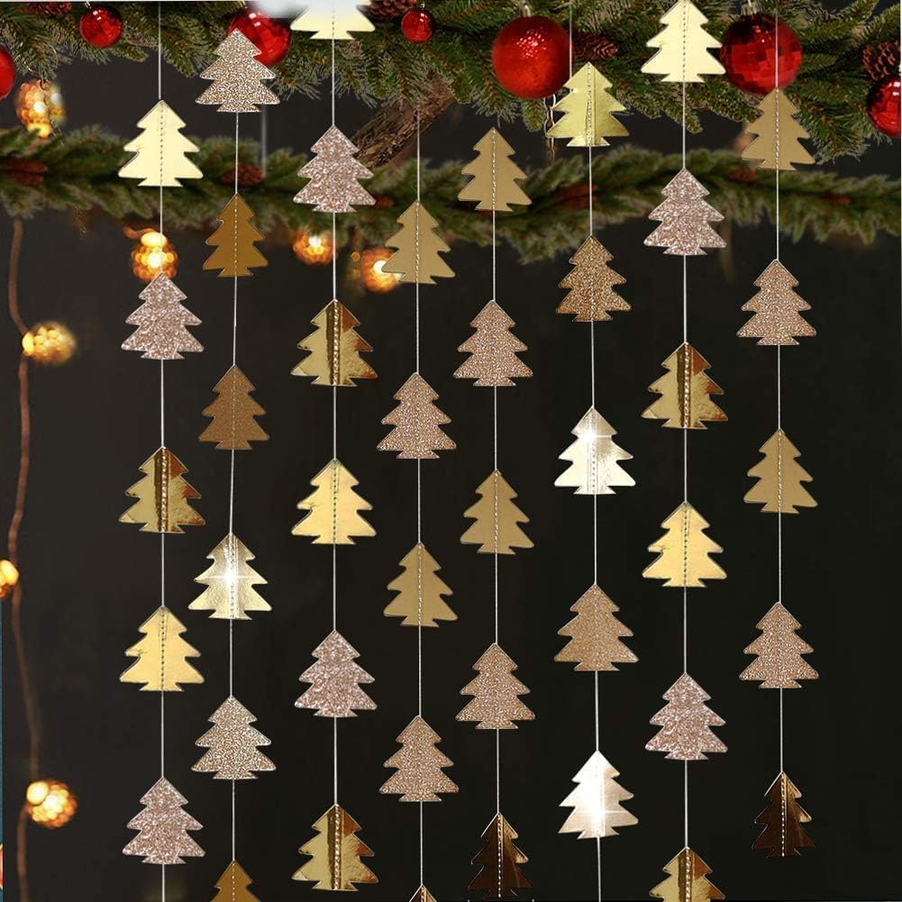 Cheerland Champagne Gold Tree Garland for Hanging Christmas Decorations Baby Shower Woodland Theme Party Decoration Christmas Streamers Backdrop Tree Garland Decor for Birthday Party New Year