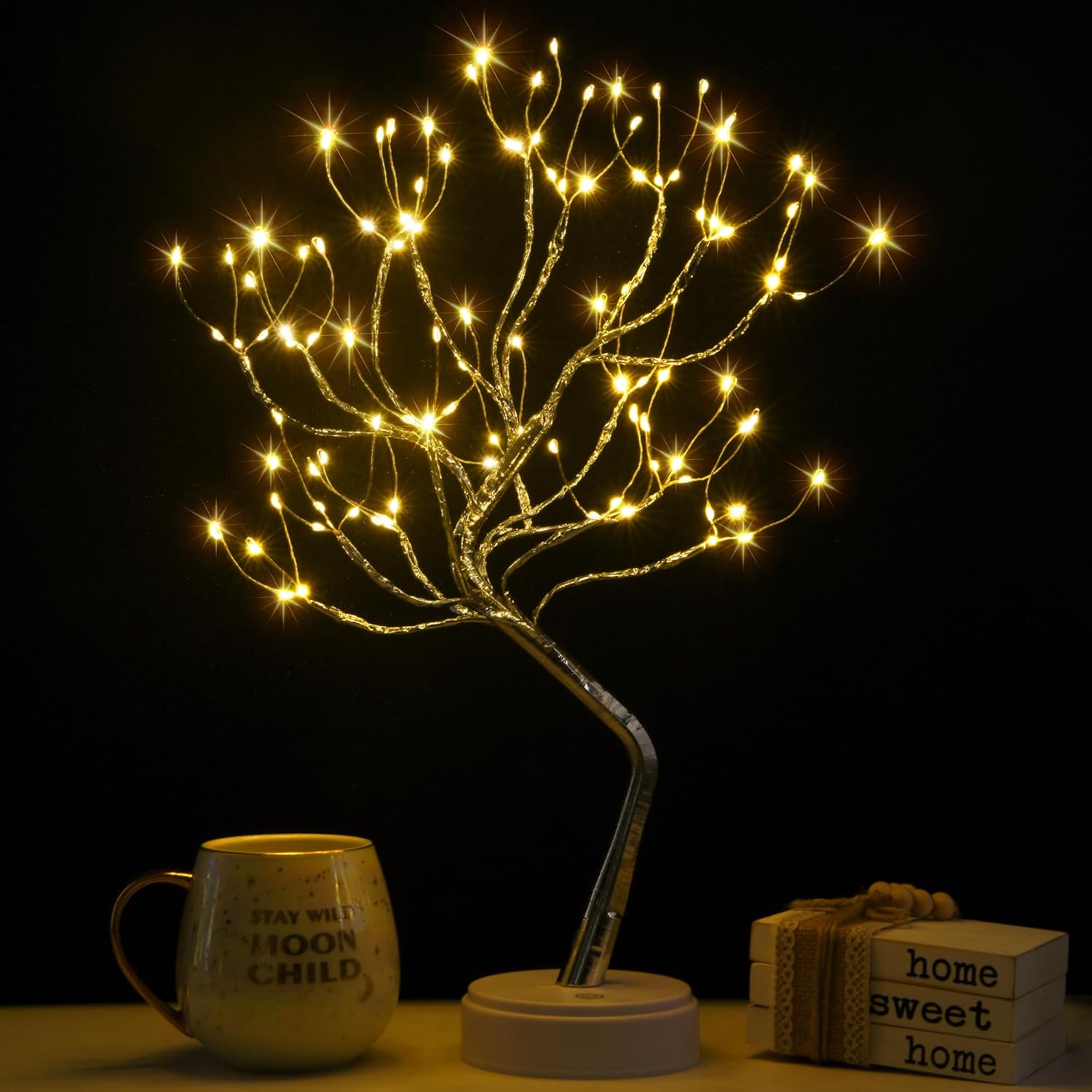 Twinkling Tree Fairy Light Spirit Tree Lamp Bonsai Tree Light, Fairy Light Tree, Cute Room Decor Aesthetic Decor, Night Light Lamp, Twinkle Tree, (Silver Branches 108 LED)