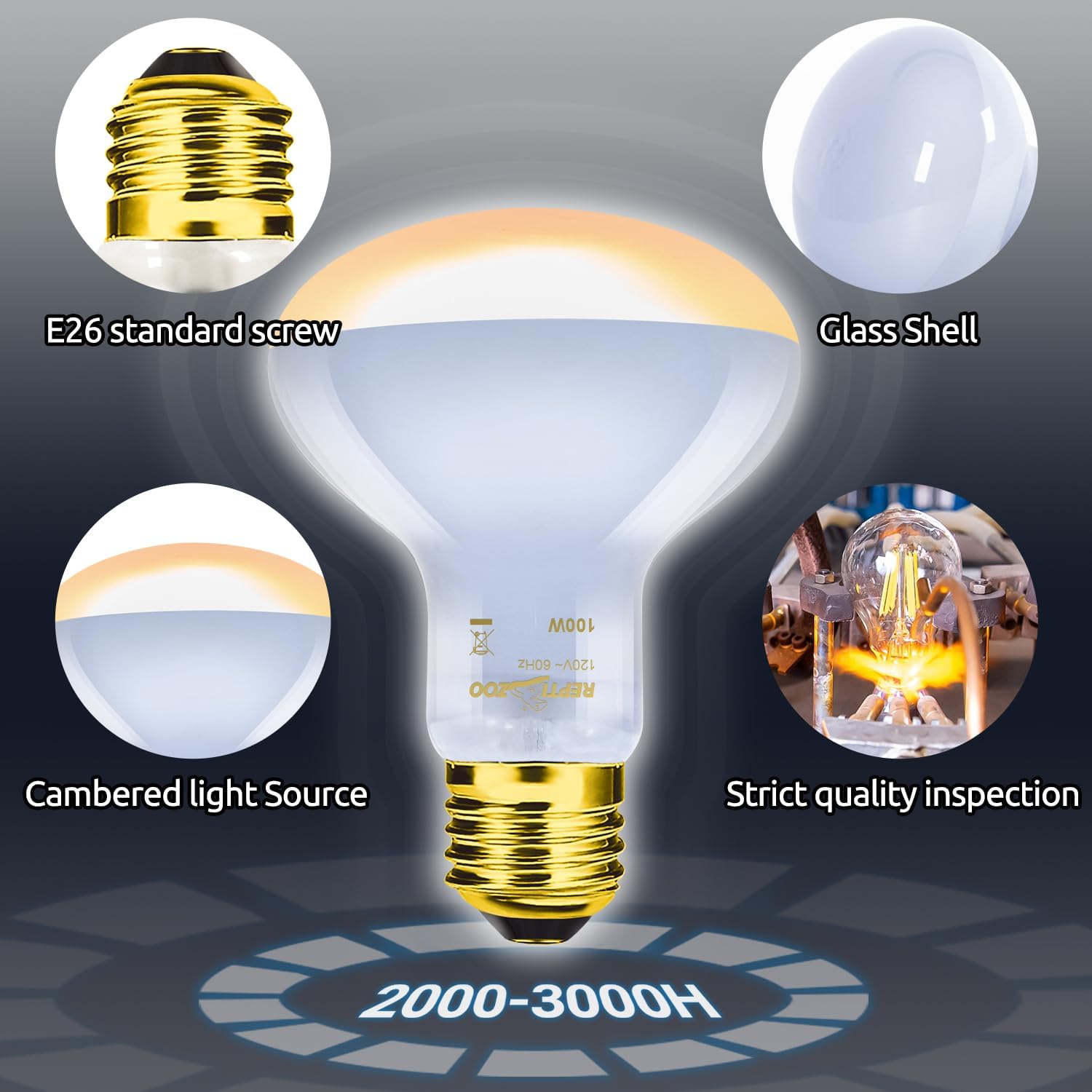 REPTI ZOO Dual Reptile Light Fixture Reptile Heat Lamp Combo Pack, 100W UVA Daylight Basking Spot Light and 26W UVA UVB Reptile Light Energy Saving Spiral Compact Lamp UVB Bulb 5.0