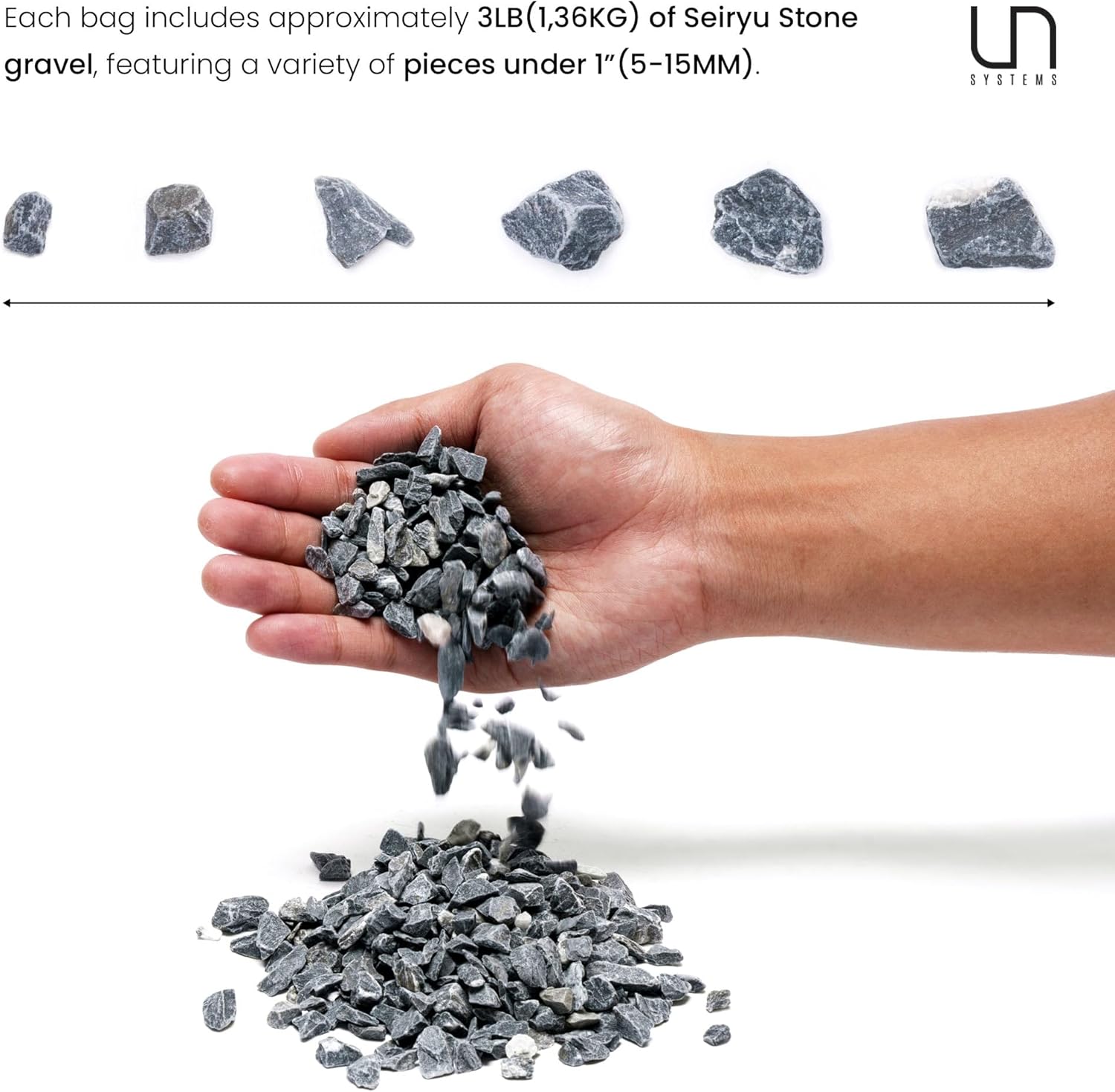 UNS Accent Stone - Aquascaping Hardscape for Freshwater Aquarium Aquascape - Shrimp, Turtle, Betta Fish Tank Decoration - Blue Gray Substrate Gravel for Terrariums - Seiyru Mountain Gravel, 3 lb