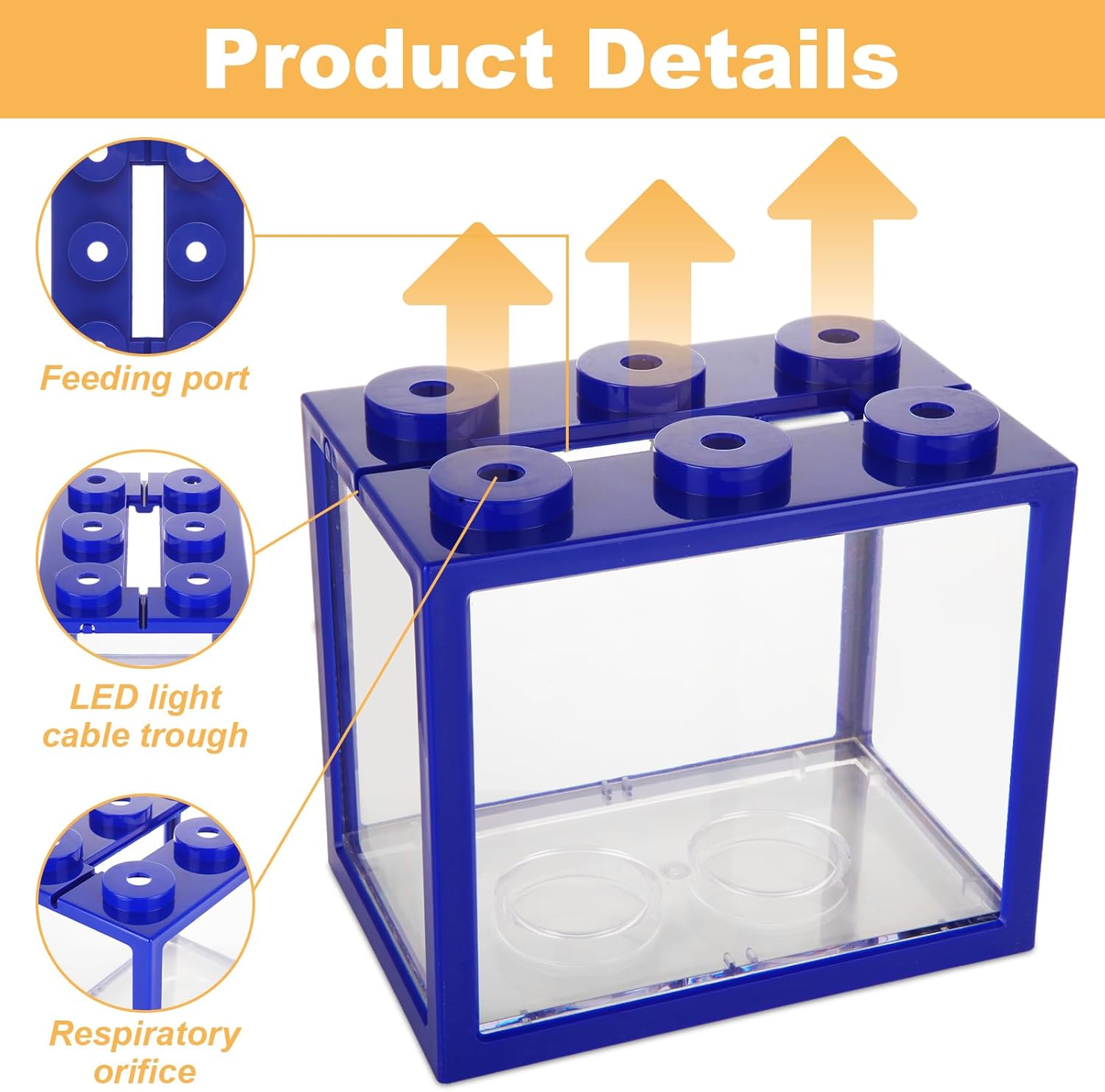 4PCS Plastic Small Betta Fish Tank, 0.6 Gallon Stackable Fish Bowl, Cube Fish Aquarium Tank for Shrimp, Turtle, Small Crab (Blue)