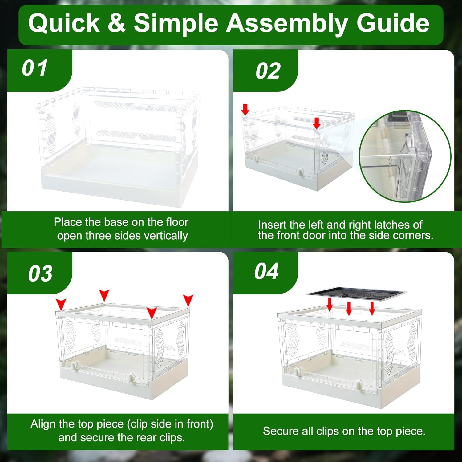 Folding Reptile Terrarium 17" × 12" × 10" – Portable Clear Habitat Tank with Front Opening Door & Ventilation, Easy Assembly for Geckos, Lizards, Snakes, Turtles, Spiders & Amphibians
