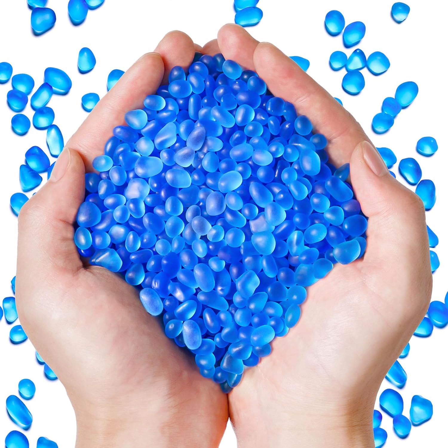 QEQEKAKA Sea Glass Stones for Crafts About 1LB (405g/14.28oz) Blue Glass Pebbles Gemstones Bulk for Beaching Wedding DIY Decoration Aquarium Turtle Tank Vase Filler (Lake Blue)