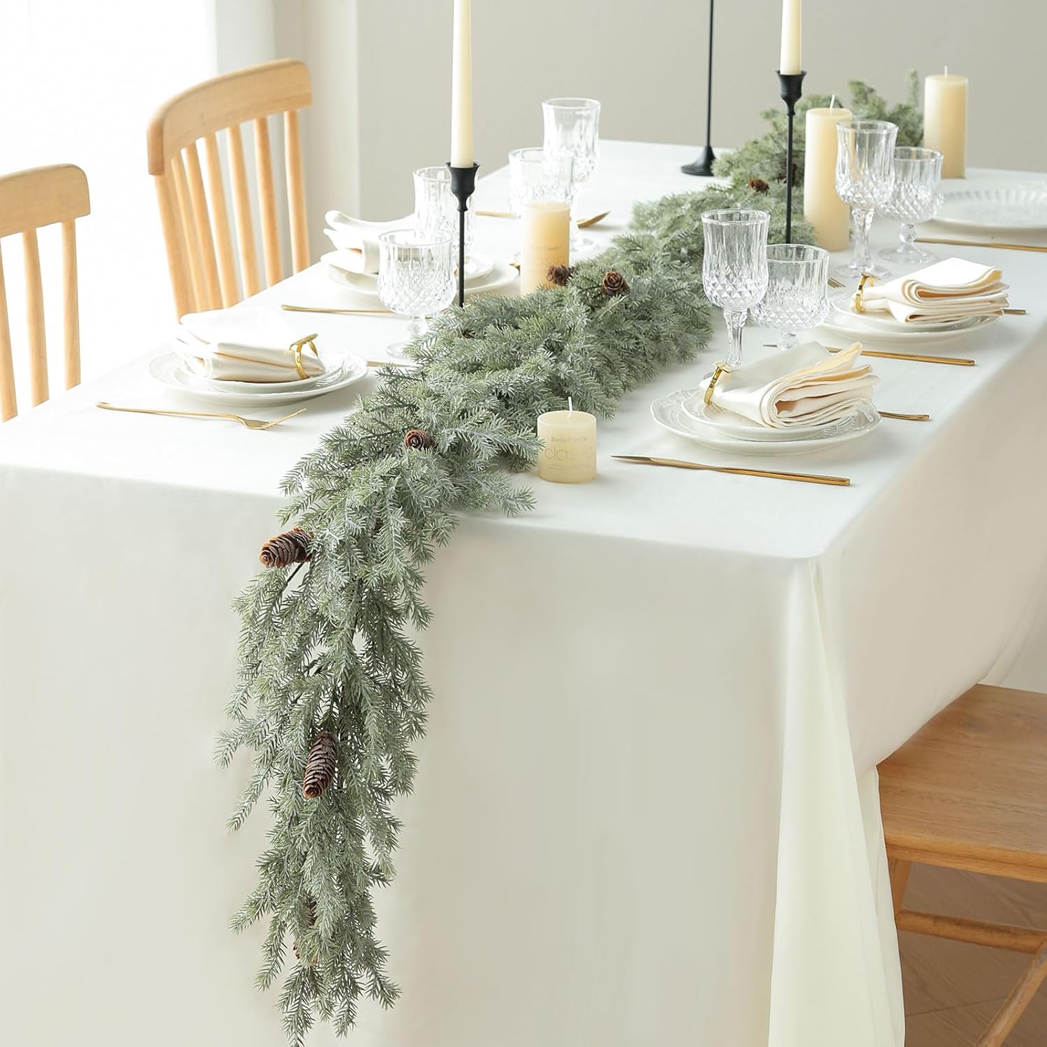 MIZII Christmas Garlands 6 Feet Artificial Pine Garland with Pinecone Real Touch Pines Vine Greenery Garland Christmas Decorations for Xmas Fireplace Mantle Home Decor Indoor Outdoor (White Pine)