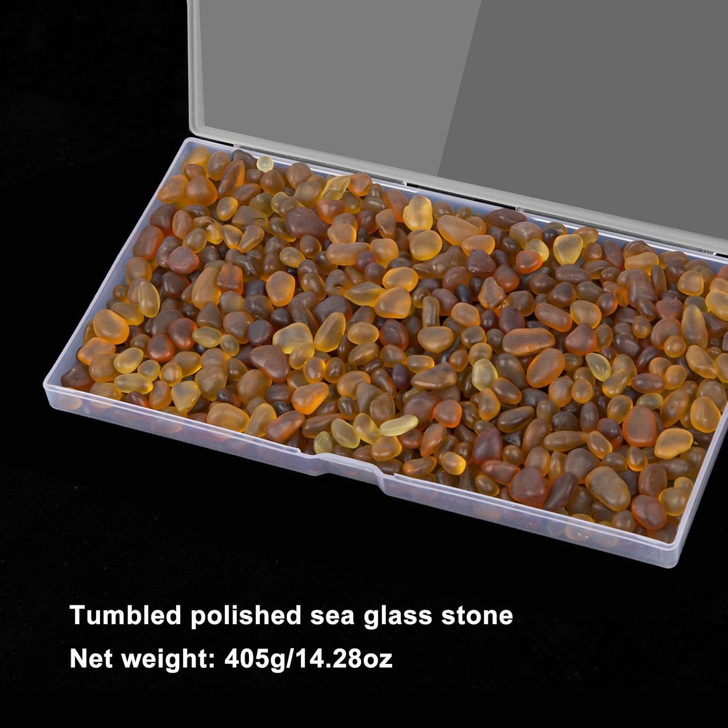 QEQEKAKA Sea Glass Stones for Crafts About 1LB (405g/14.28oz) Brownish Yellow Glass Pebbles Gemstones Bulk for Aquarium Rocks Fish Tank Gravel Green Filler for Vases Centerpieces