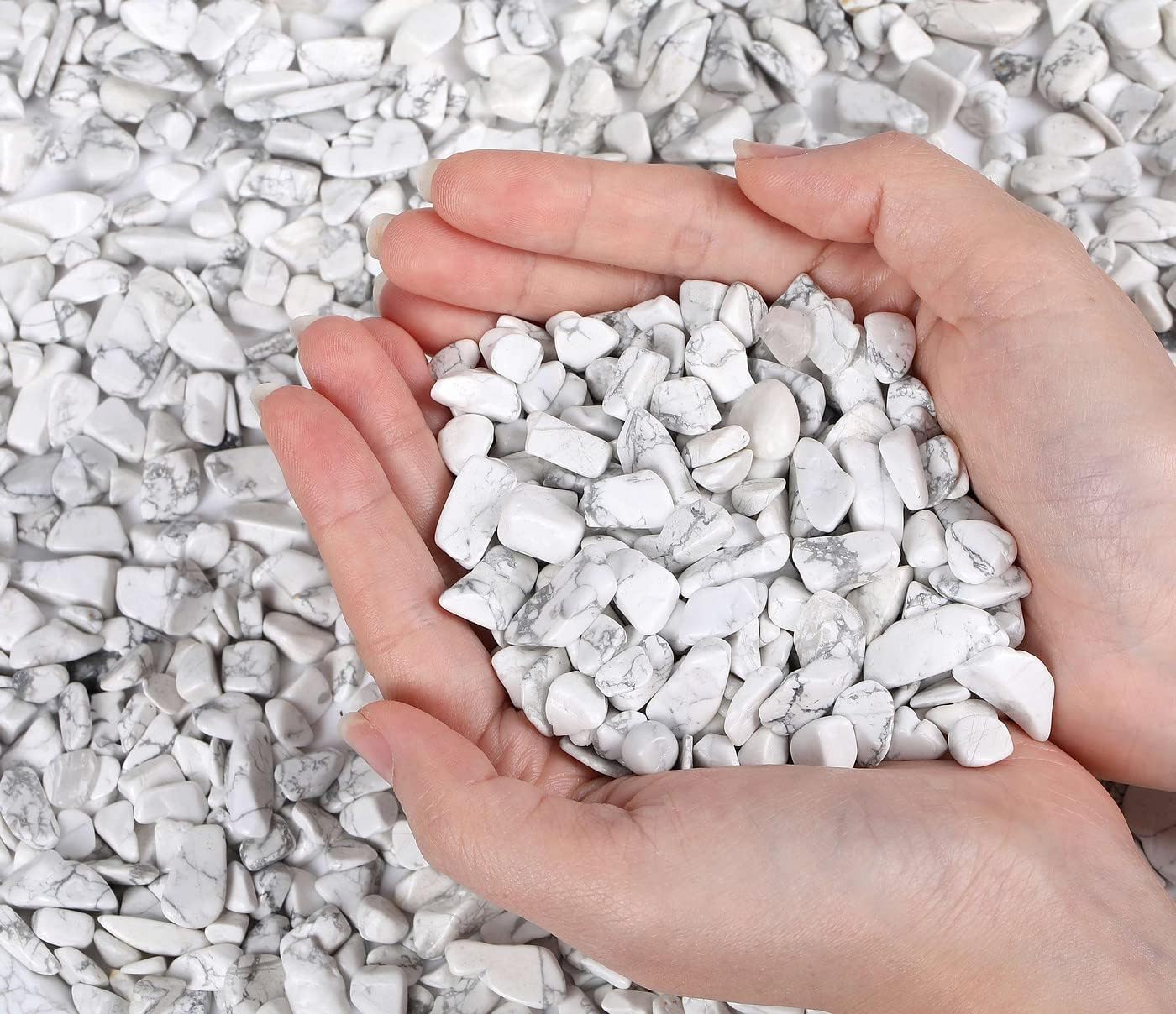 LAIDANLA Howlite Crushed Stone Crystal Chips Bulk Natural Gemstones Healing Reiki Crystals Mini Quartz Vase Filler Aquarium Gravel 100g