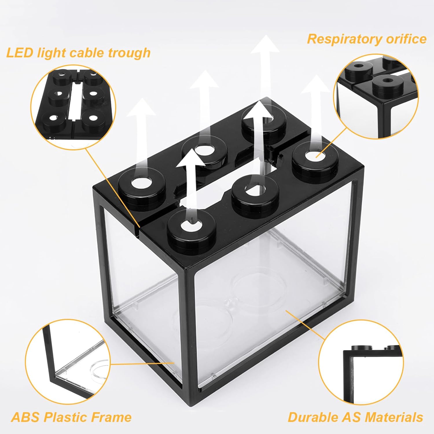 QTLCOHD 4Pcs Small Betta Fish Tank, 0.6 Gallon Stackable Mini Aquarium Tank, Rectangular Fish Bowl for Turtle, Reptile, Shrimp, Crab, Insects, Decoration (Black), Clear