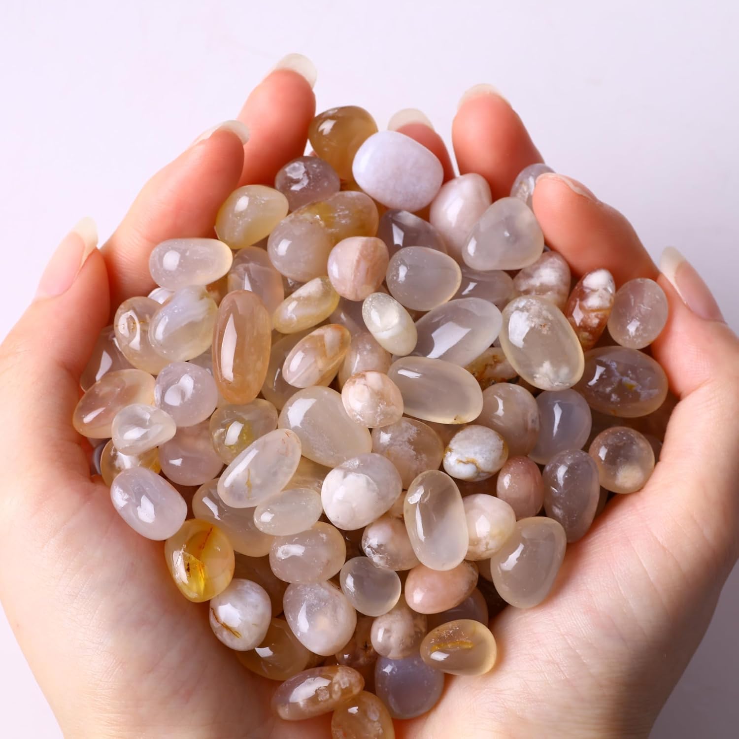 Polished Rose Quartz Crystals 0.62lb Natural Gemstones Crystal Bulk Tumbled Polished Stones Irregular Rocks Chakra Colorful Crystal Vase Filler Decoration Energy Reiki Beginner Gifts