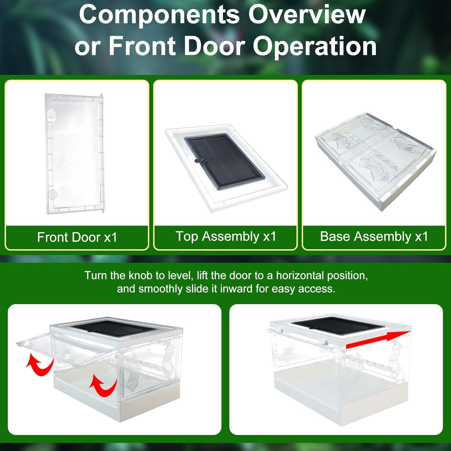 Folding Reptile Terrarium 17" × 12" × 10" – Portable Clear Habitat Tank with Front Opening Door & Ventilation, Easy Assembly for Geckos, Lizards, Snakes, Turtles, Spiders & Amphibians