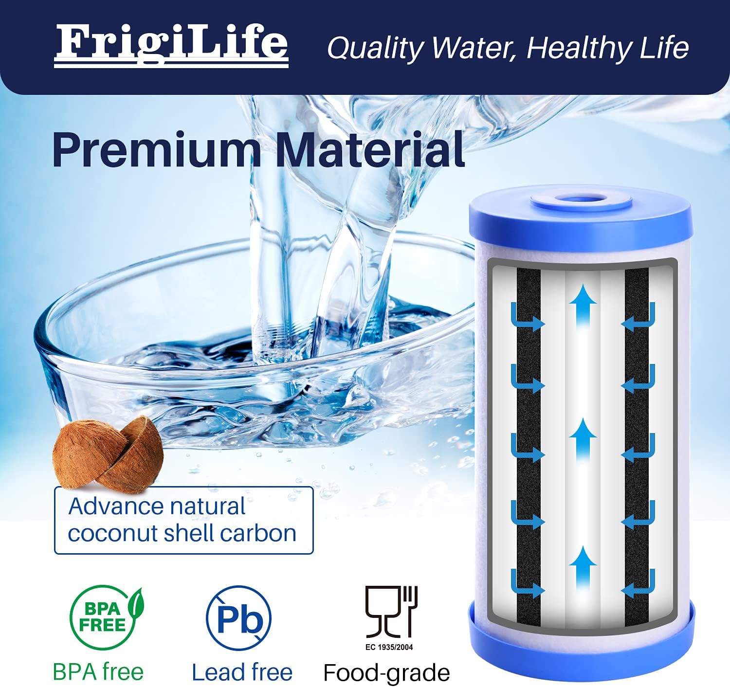 FXHTC 5 Micron 10" x 4.5" Whole House Sediment Activated Carbon Water Filter Replacement for GE FXHTC, GXWH40L, GXWH35F, GNWH38S, RFC-BBSA, W50PEHD, DuPont WFHD13001, 3 PACK