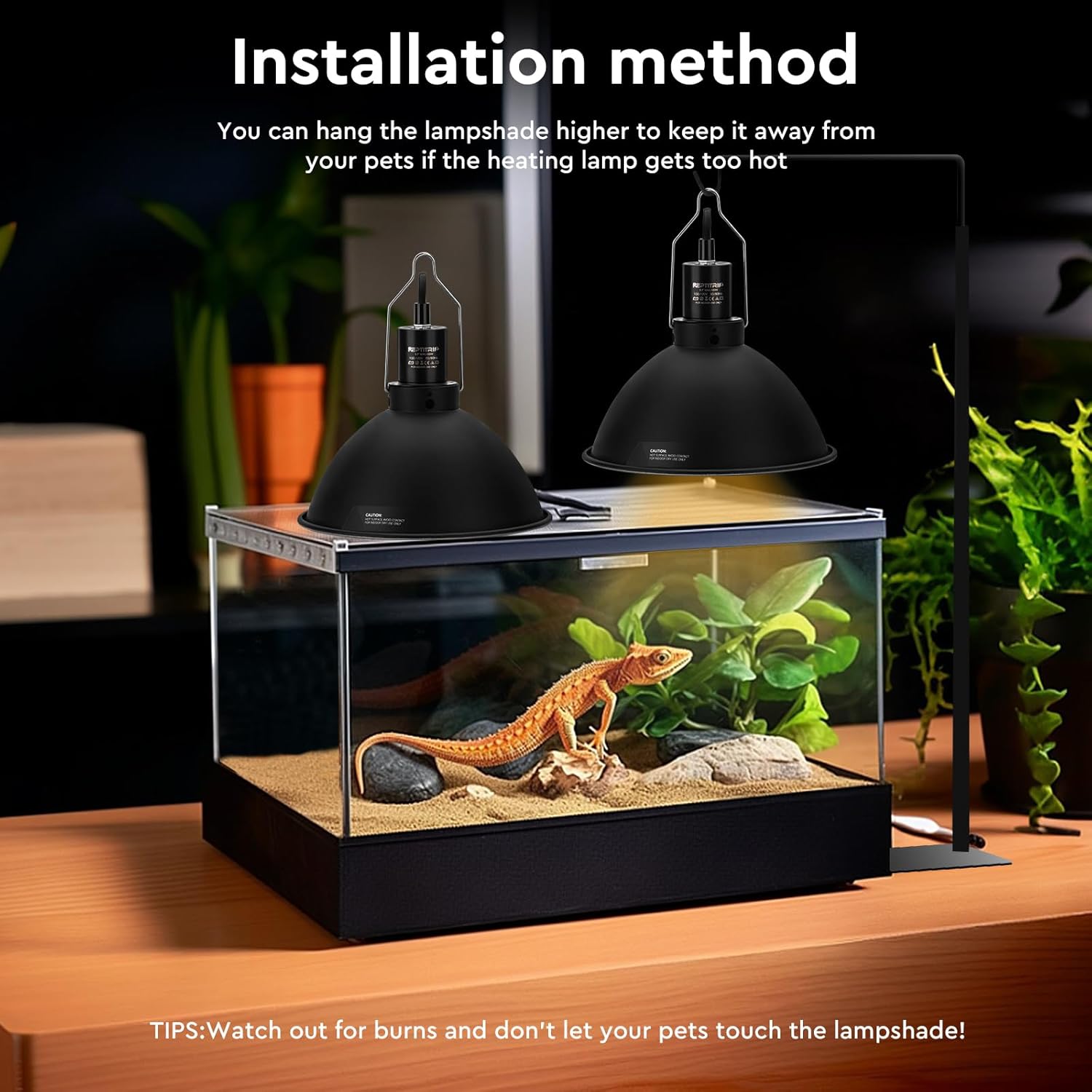 Reptile Light Fixture 8.5-Inch, Reptile Heat Lamp Max 150W, Reptile Tank Lighting Fixtures, Fixture for UVB Reptile Light, Reptile Lamps 2 Packs