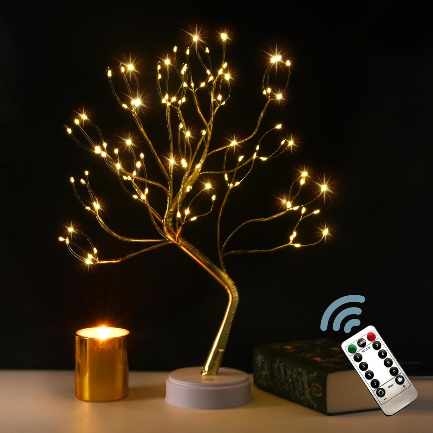Twinkling Tree Fairy Light Spirit Tree Lamp Bonsai Tree Light, Fairy Light Tree, Cute Room Decor Aesthetic Decor, Twinkle Tree (Gold Branch 108 LED with Remote)