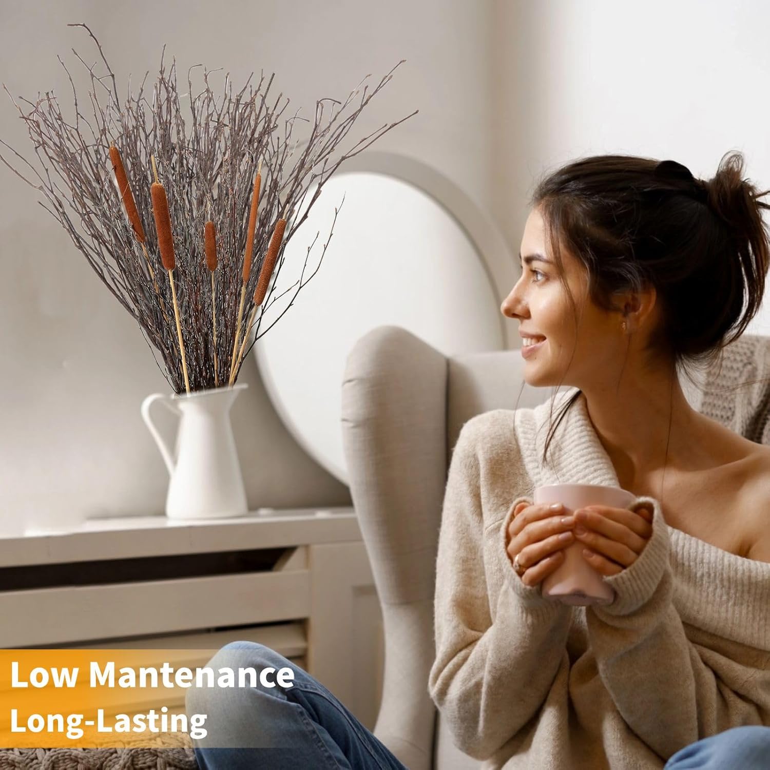 30Pcs Real Dried Birch Twigs - 17” Decorative 100% Natural Birch Branches for Easter Vases, Curly Willow Branches, DIY, Floral Arrangement, Twig Wreath, Centerpiece, Rustic Home Decor