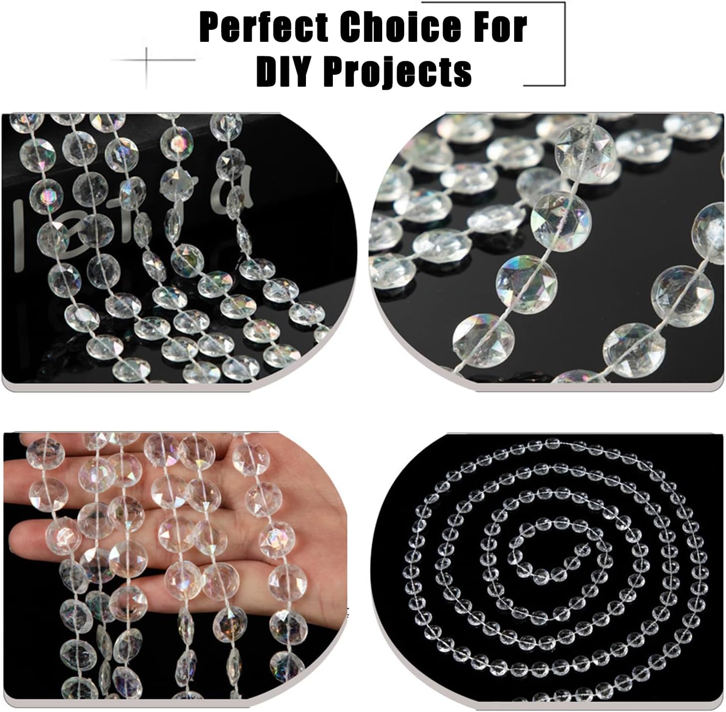 99ft Clear Bead Garland, Clear Acrylic Crystal Strand Roll for Christmas Tree, Hanging Ornaments, Holiday Home Décor, DIY Crafts and Curtain Decorations