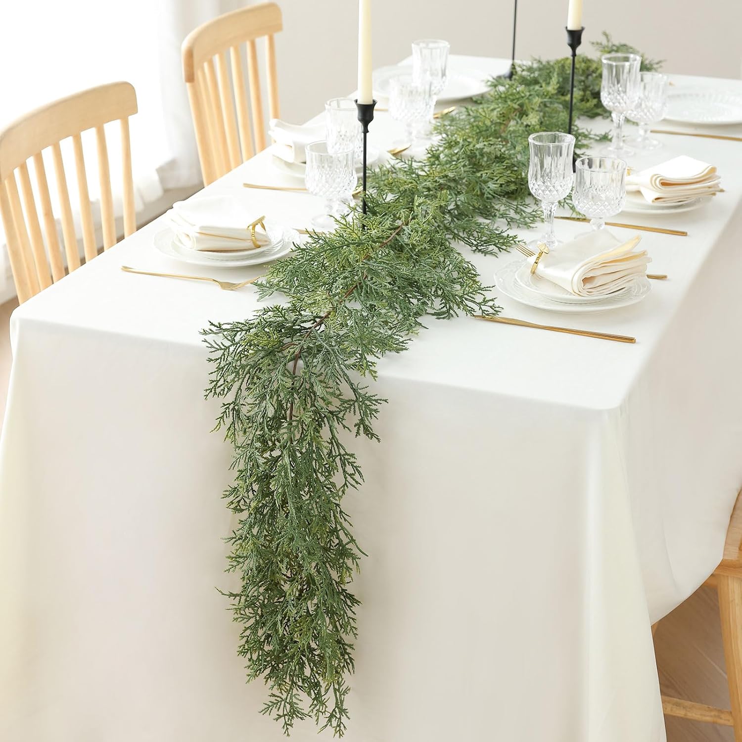 MIZII Christmas Garlands 6 Feet Artificial Pine Garland Real Touch Green Pines Vine Faux Greenery Garland Christmas Decorations for Xmas Fireplace Mantle Home Decor Indoor Outdoor (Green Pine)