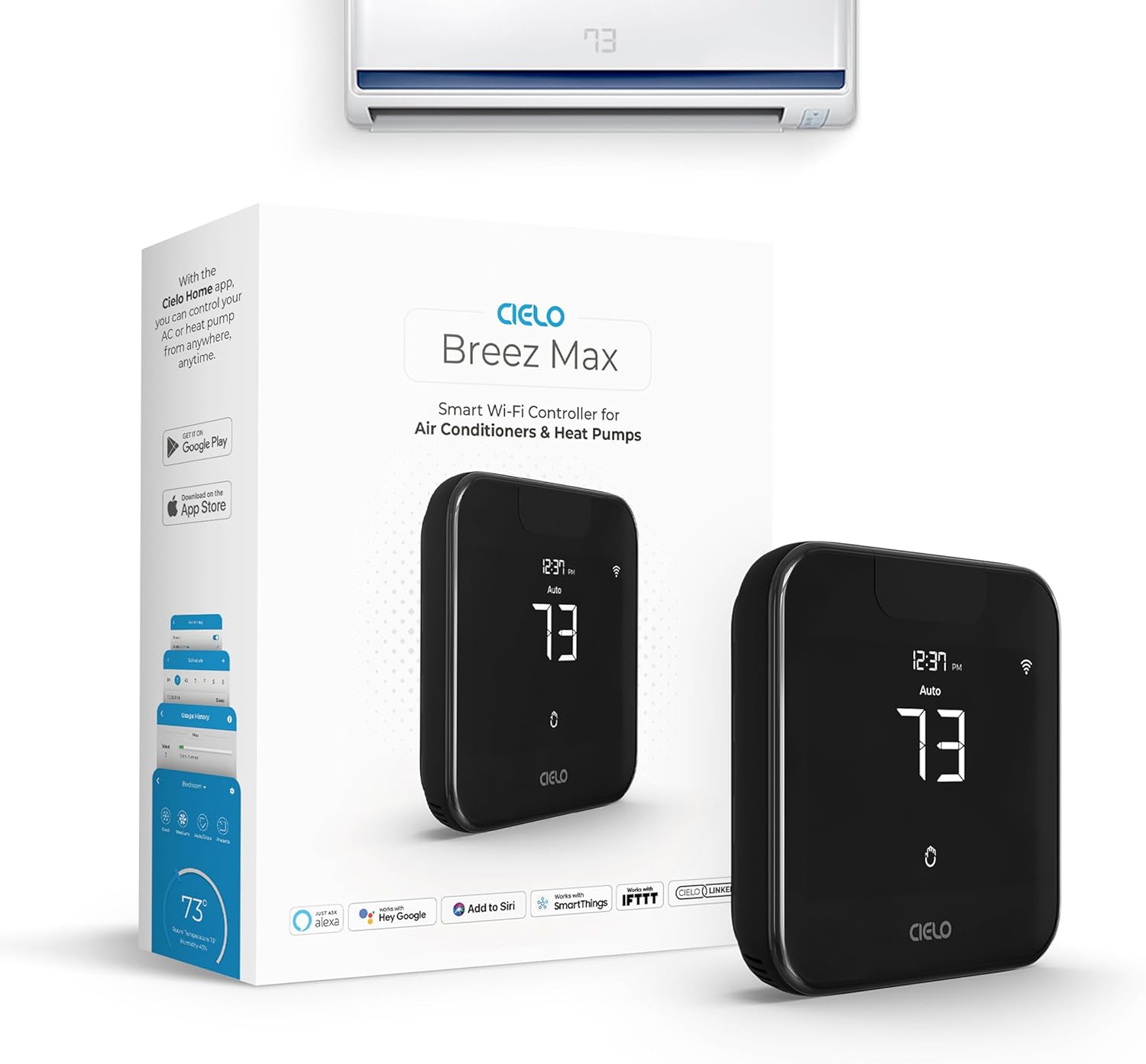 Breez Max | ENERGY STAR CERTIFIED Smart AC Controller | WiFi Thermostat for Mini-Split, Window, Portable ACs/Heat Pumps | AI-Based Tech | Free App, No Subscriptions | Alexa, Google, IFTTT etc. (Black)